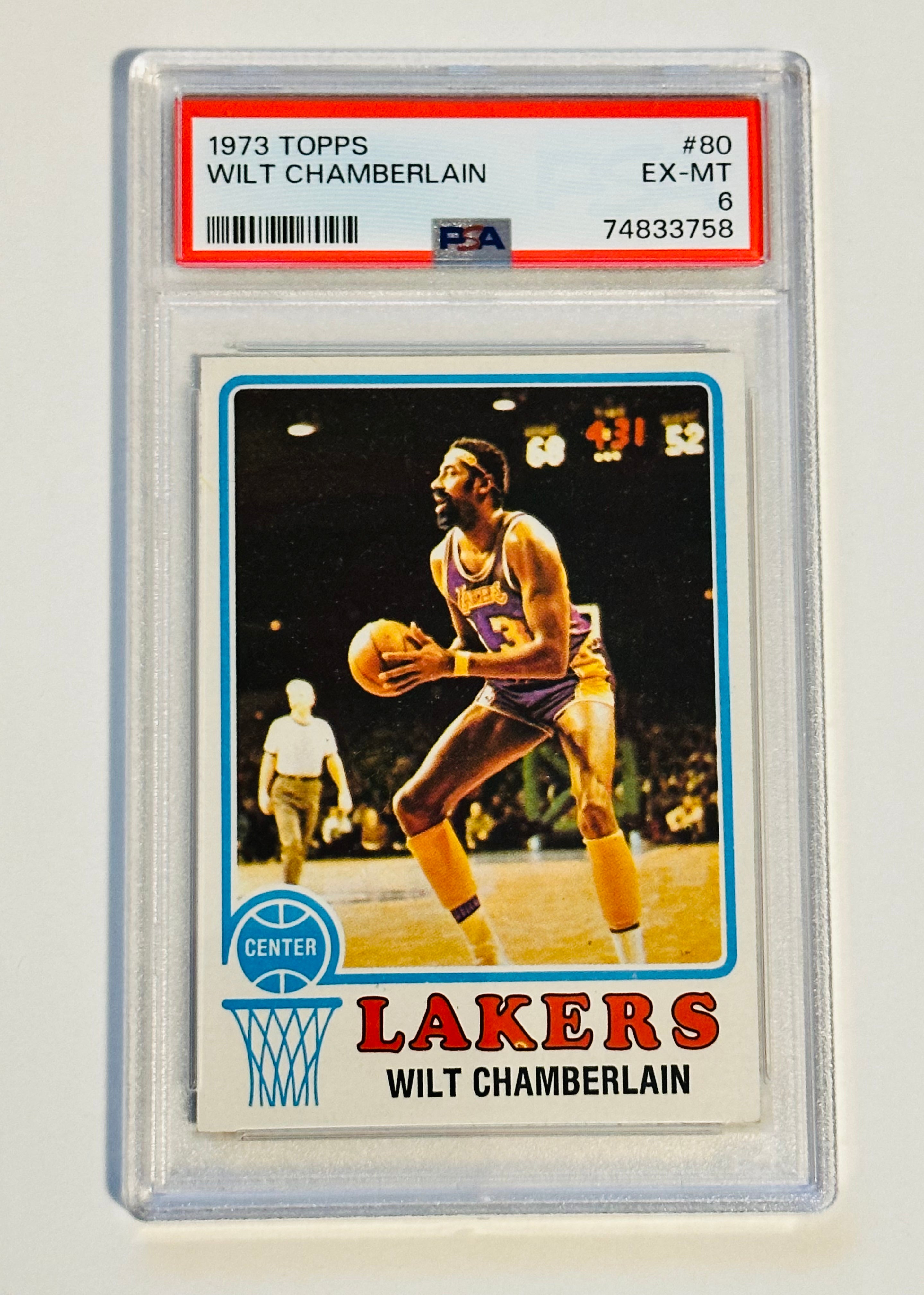 rare basketball cards 1973 Topps Wilt Chamberlain rare high grade PSA 6 basketball card
