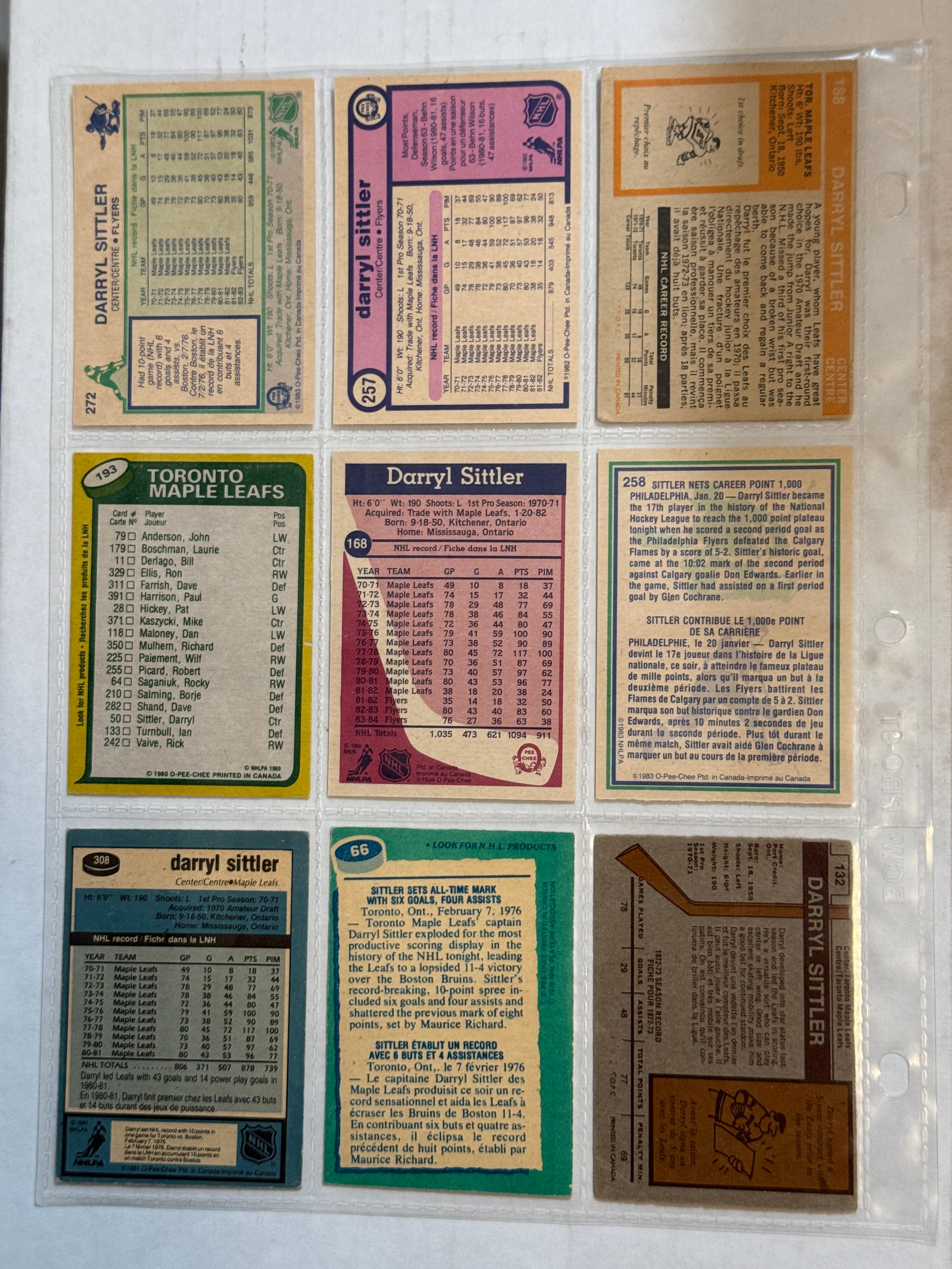 Darryl Sittler Toronto Maple Leafs hockey legend nine cards vintage a lot deal