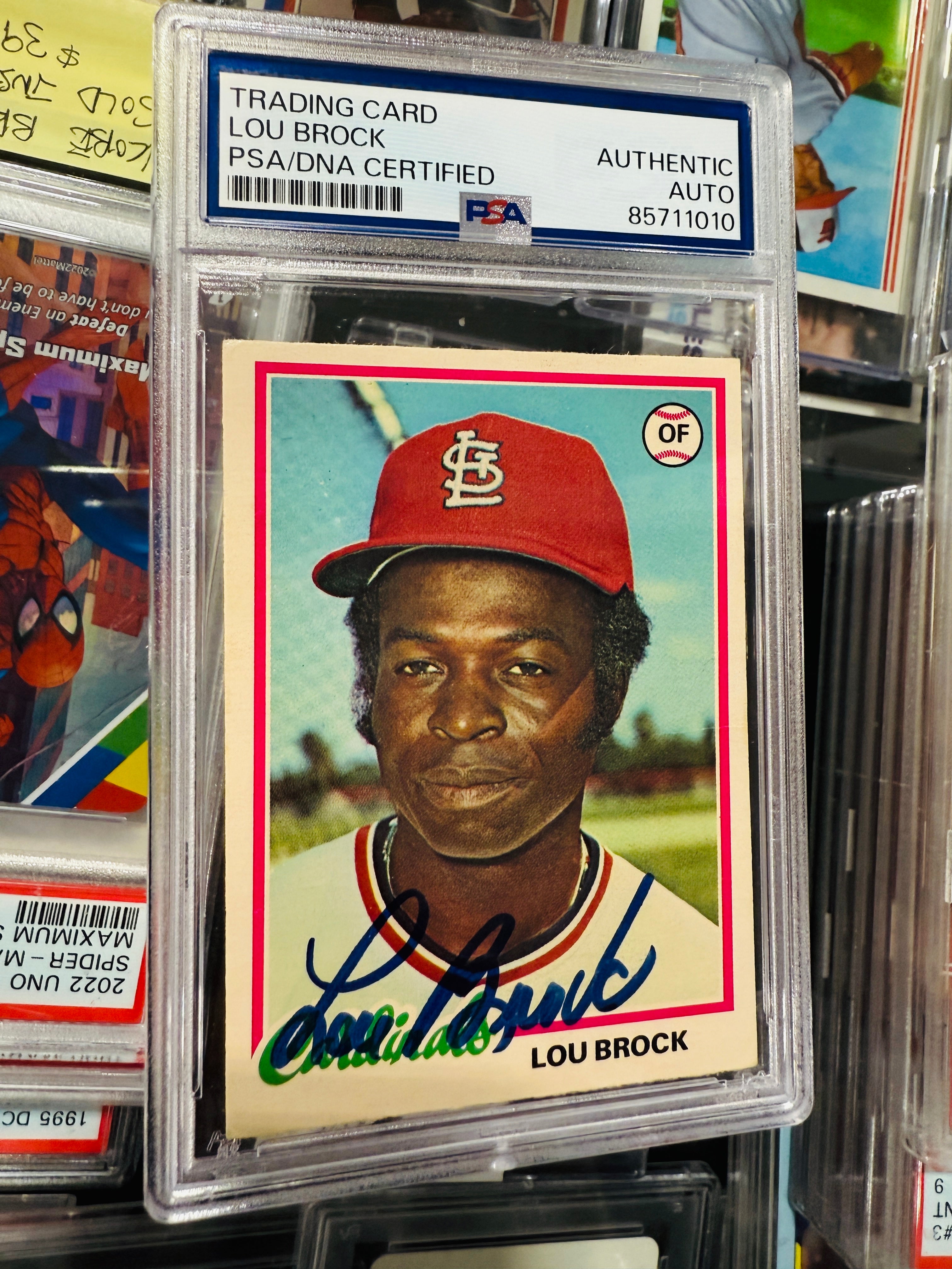 Lou Brock baseball legend autographed vintage card certified by PSA/DNA