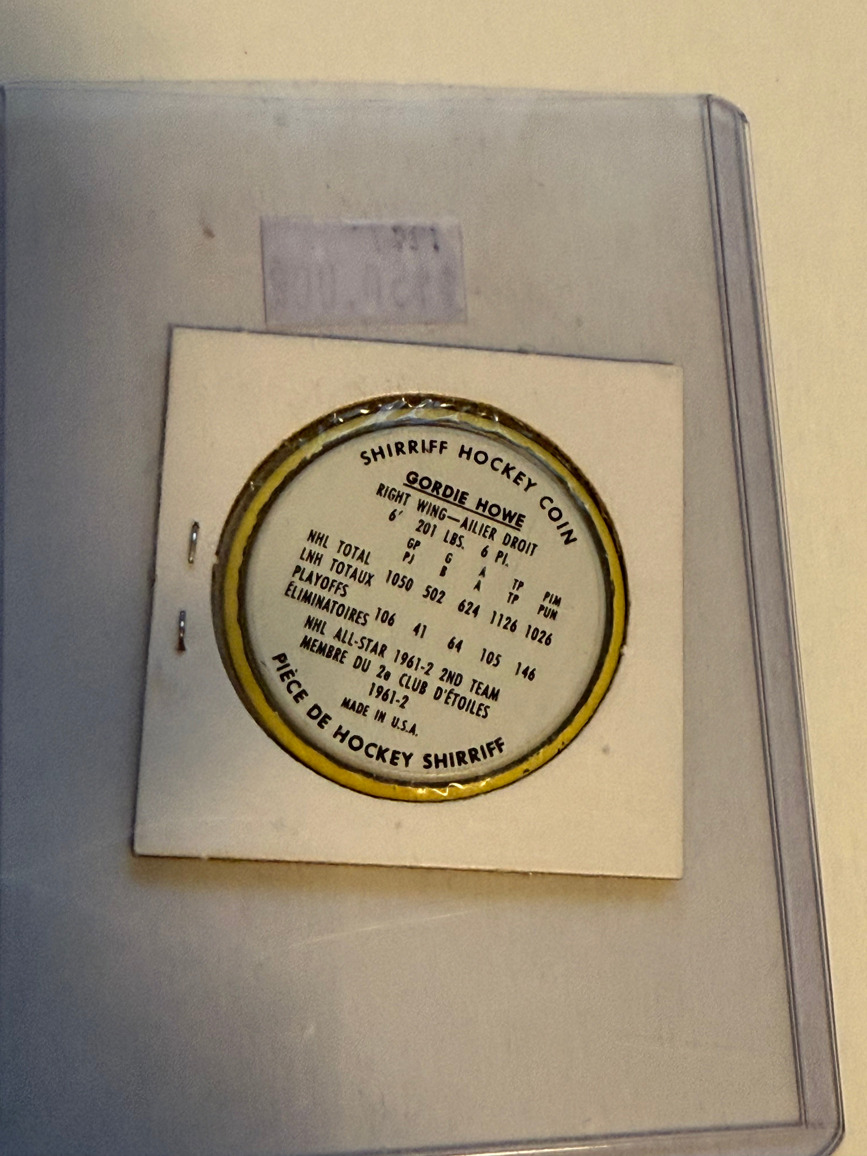 1962-63 Gordie Howe Shirriff hockey coin