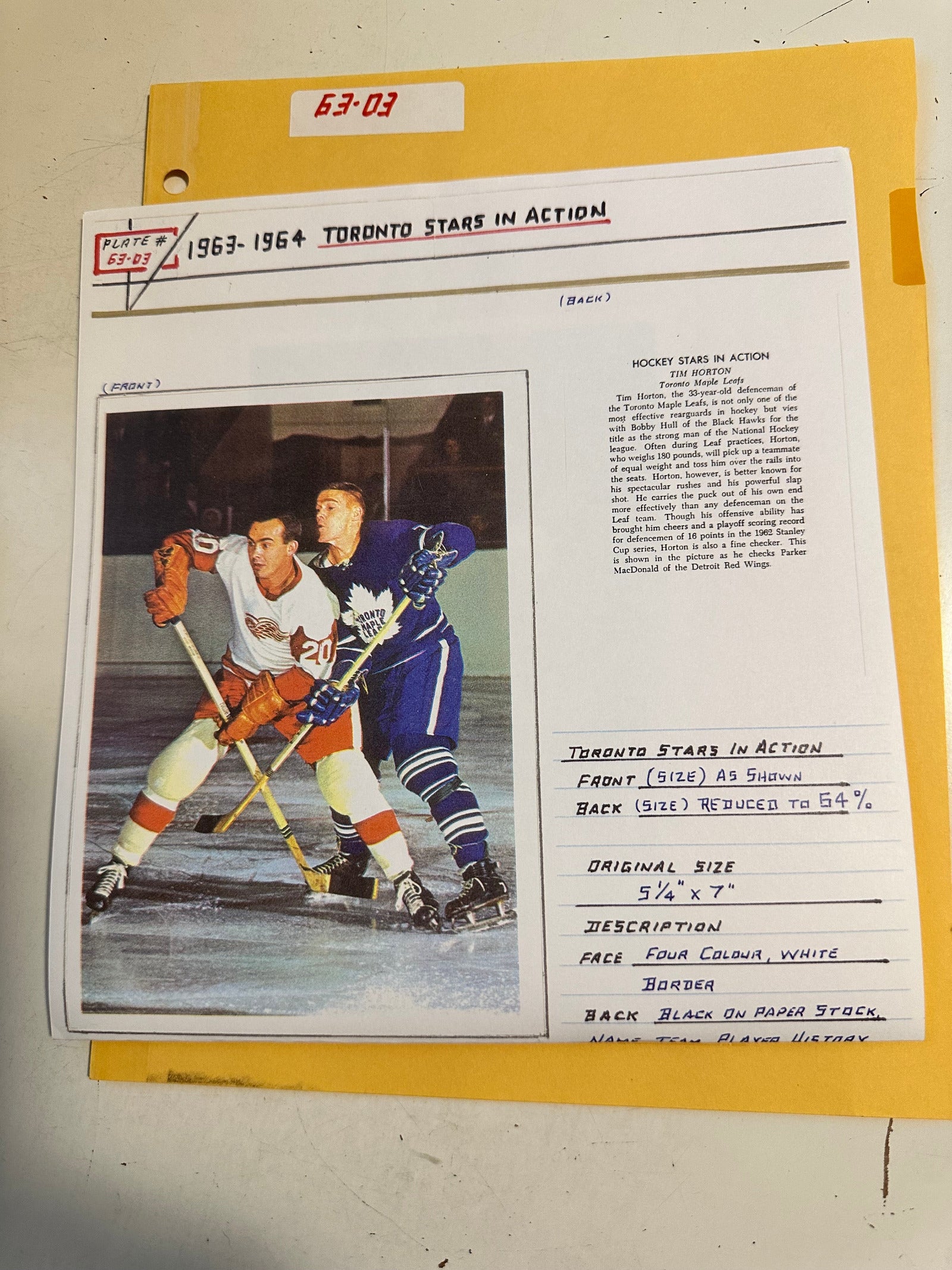 Tim Horton Toronto Star “In Action” Photo – Maple Leafs Vintage Original 1963–64