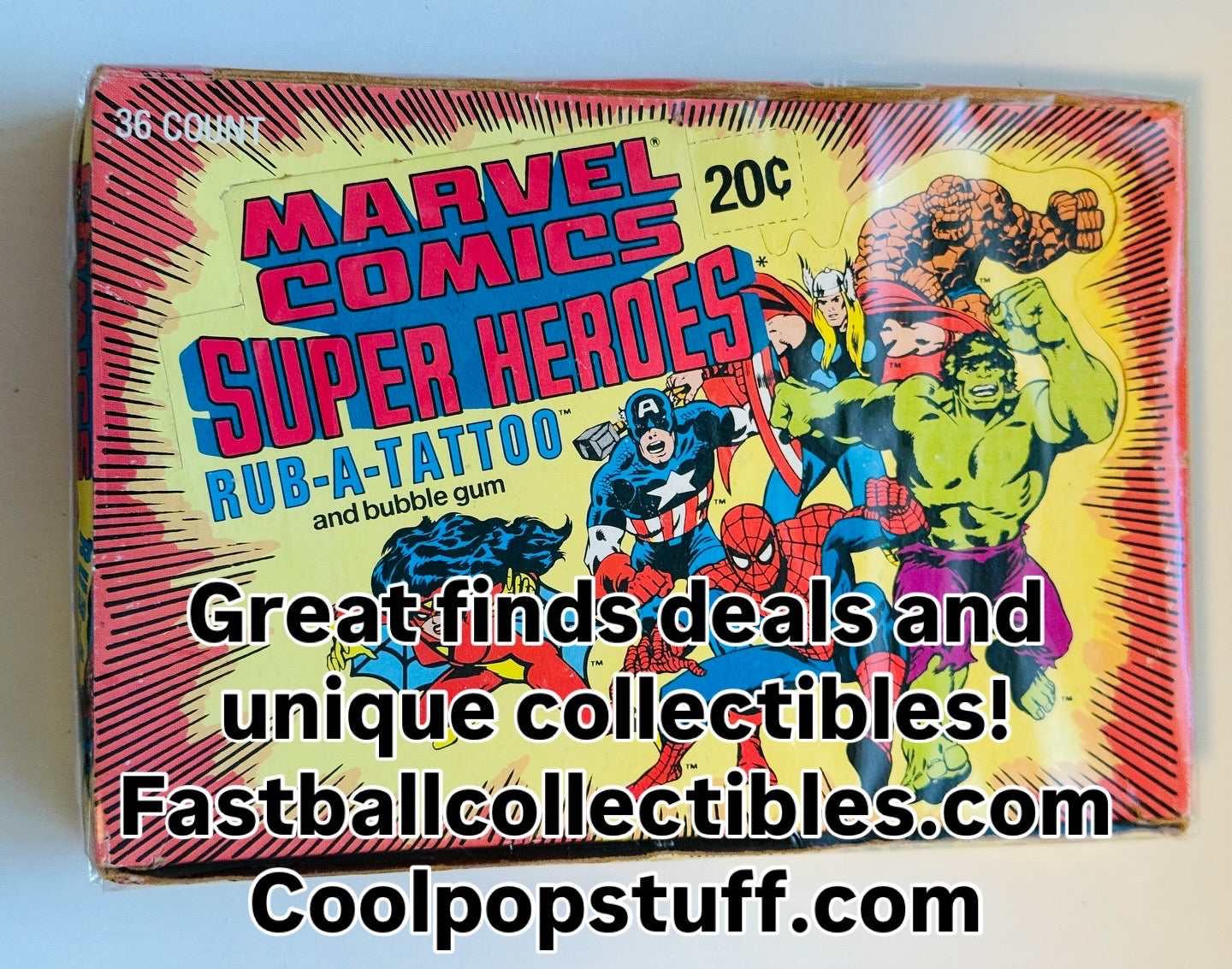 Marvel superheroes rub a tattoo 36 packs box 1980