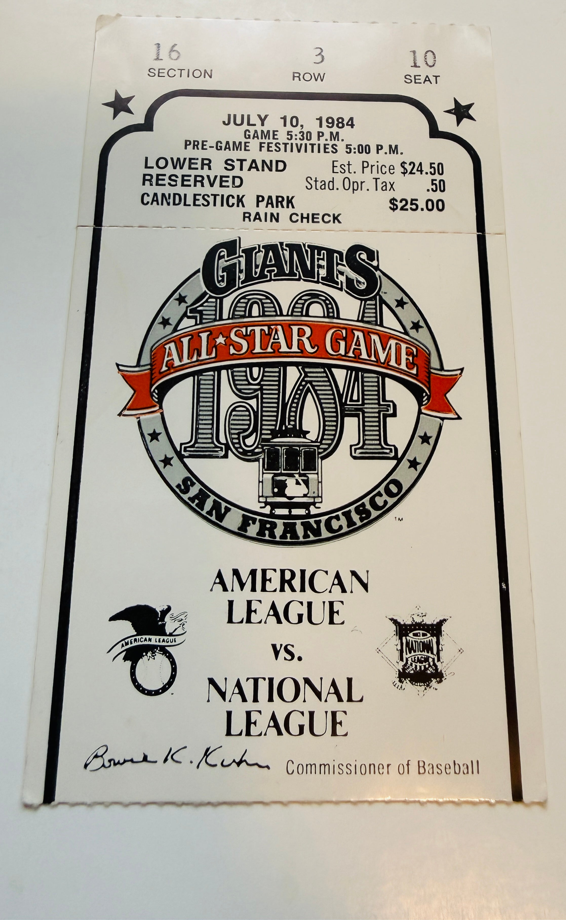 1984 baseball All-Star game ticket stub