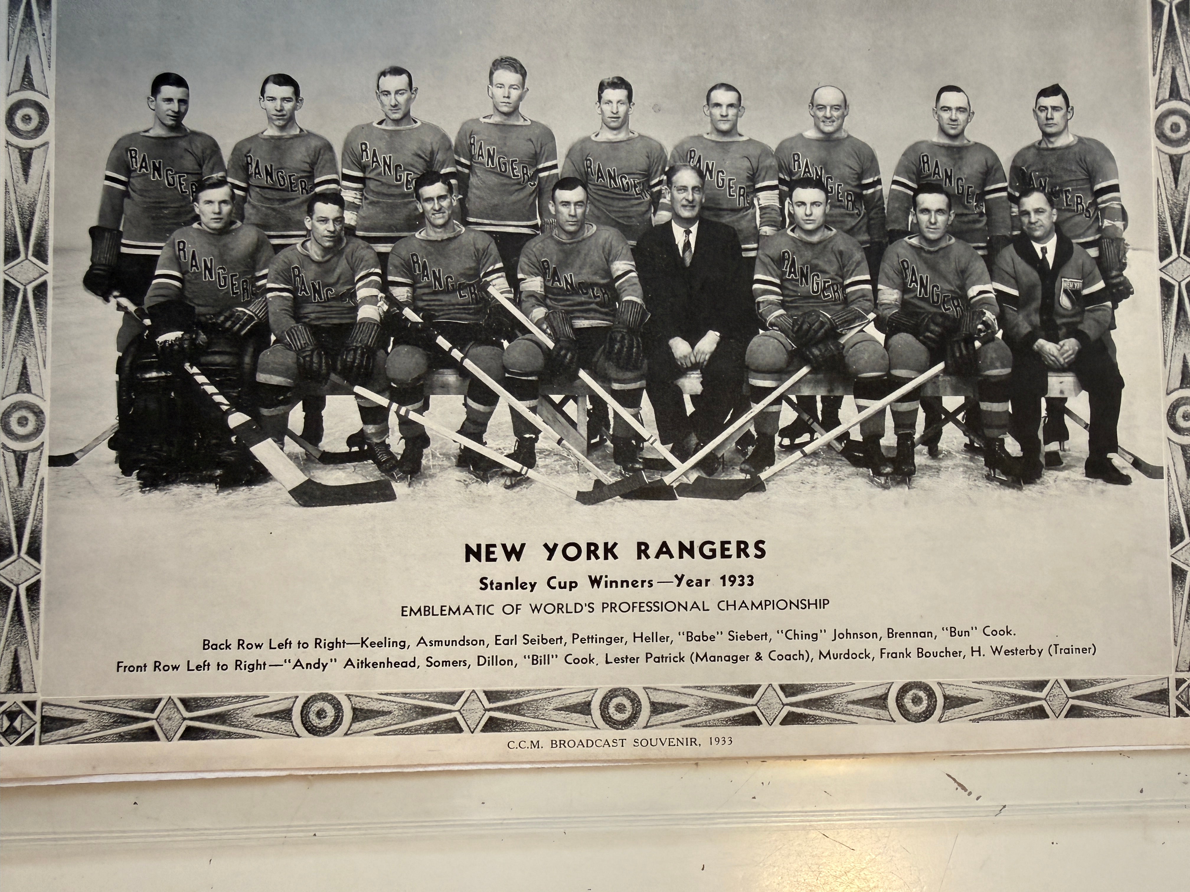 New York Rangers hockey original rare CCM photo from 1933