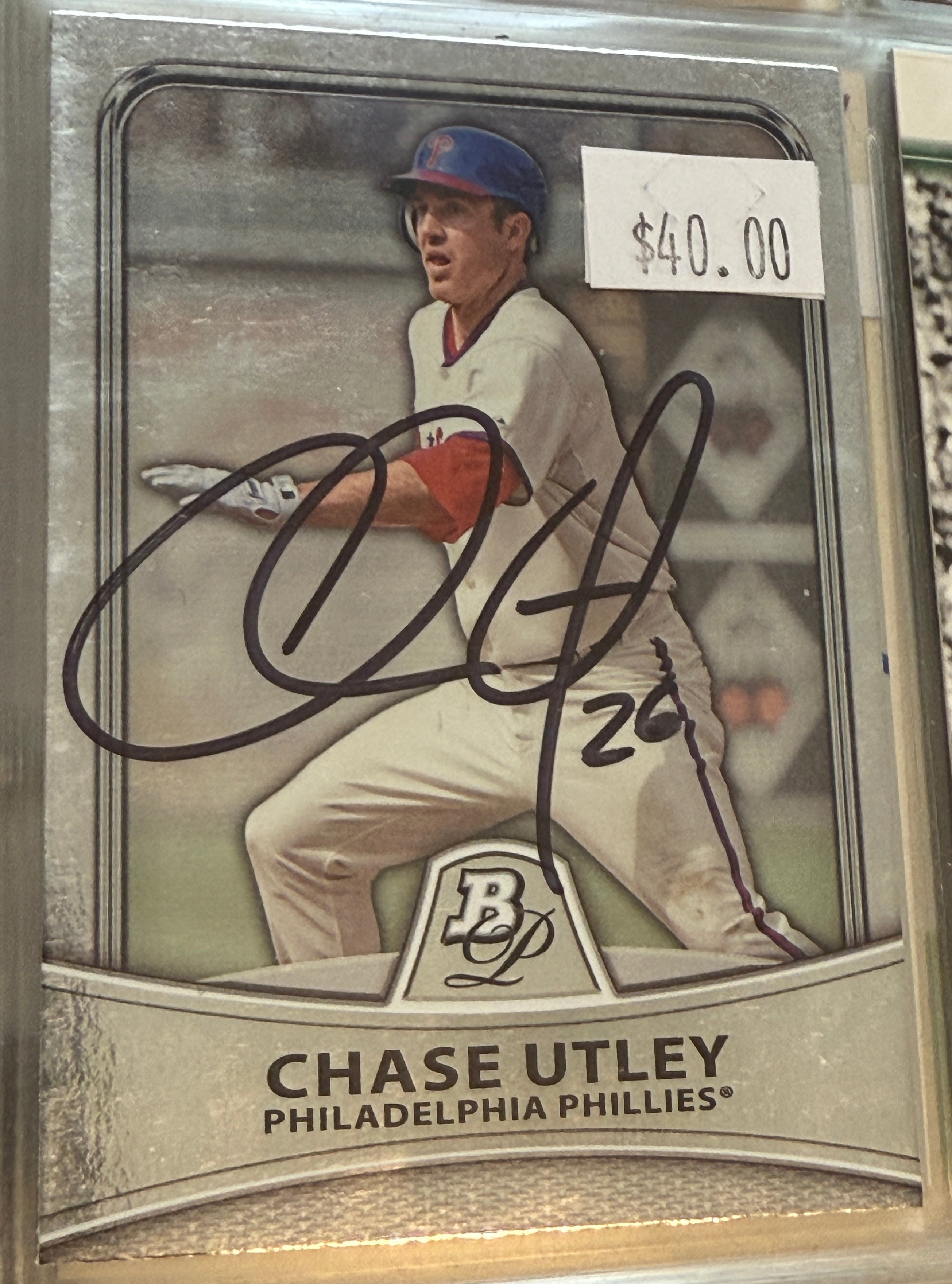 Chase Utley autograph baseball card with COA