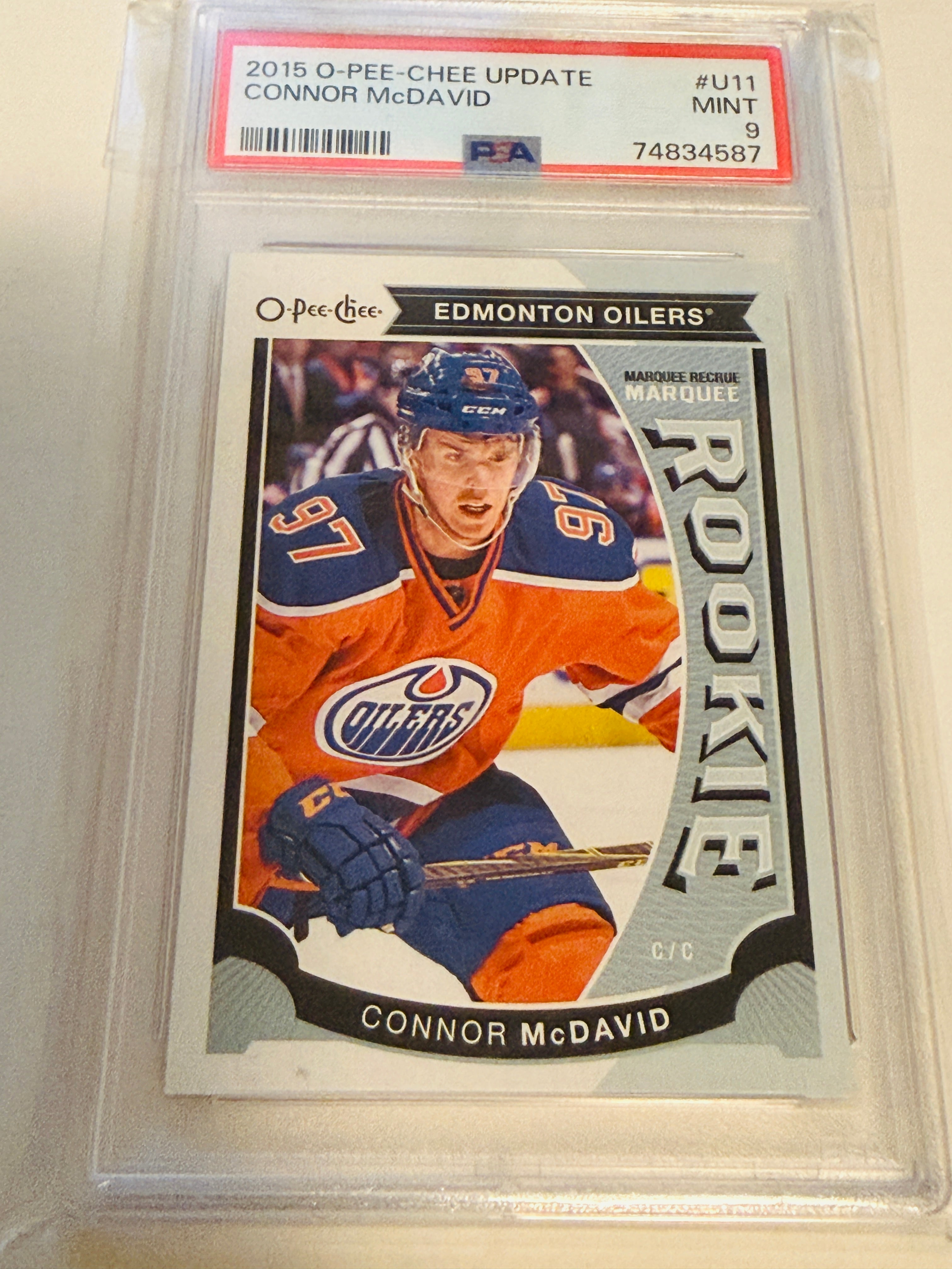 Connor McDavid O-pee-chee PSA 9 graded rookie hockey card 2015