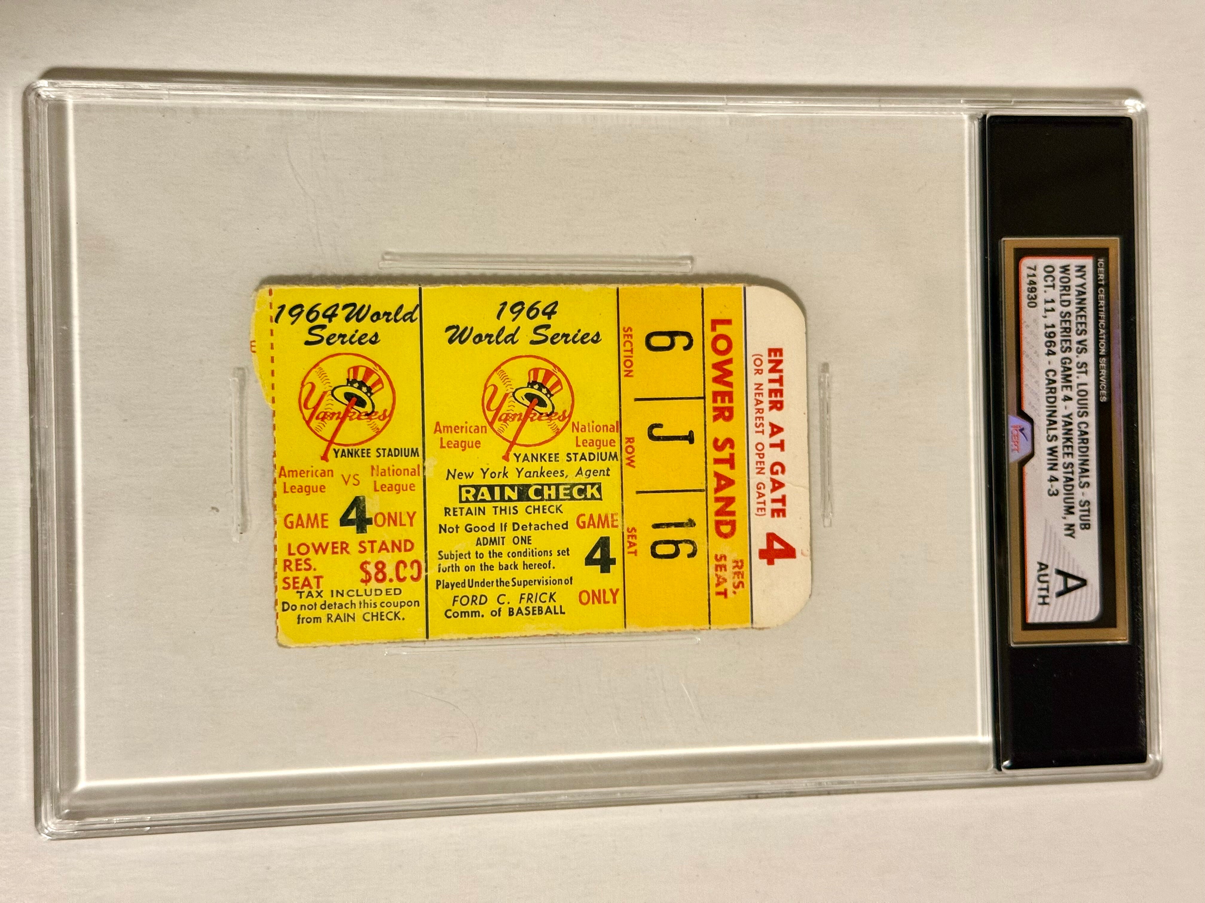 1964 Yankees World Series graded baseball game ticket