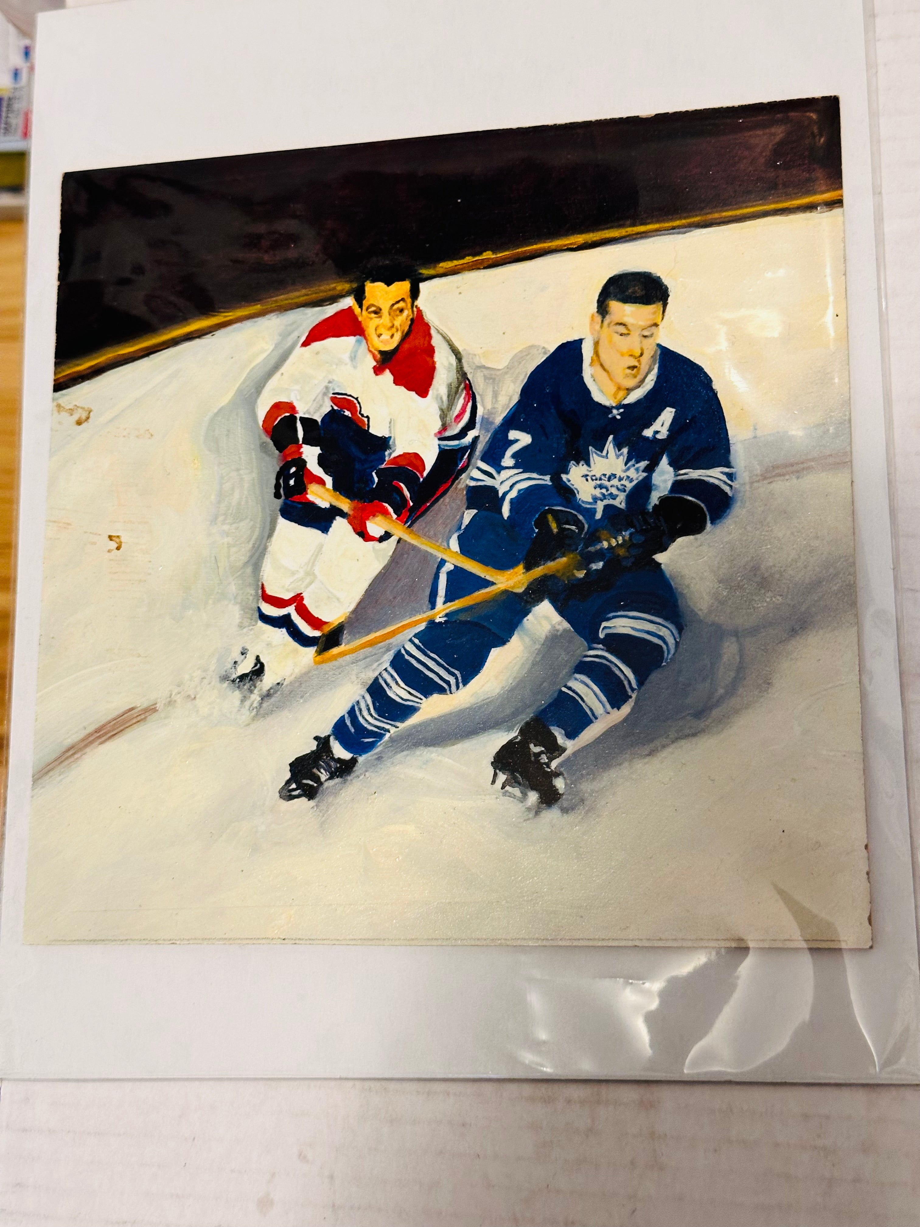 Tim Horton and Jean Beliveau very rare Ceramic hand painted 6x5 tile from H.M Cowan 1962-63