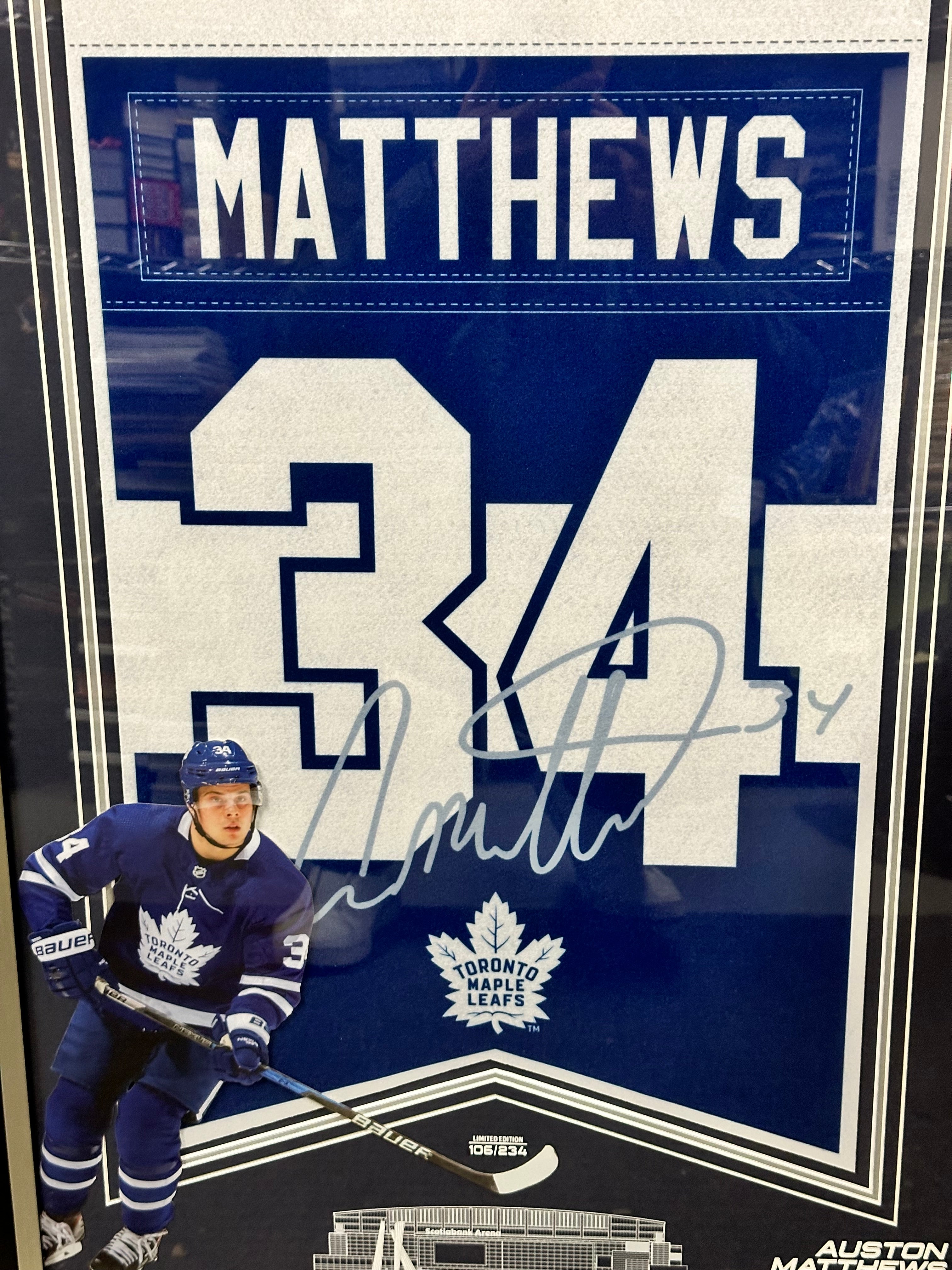 Auston Matthews autographed Toronto Maple Leafs hockey banner framed with COA from Daniel Parry