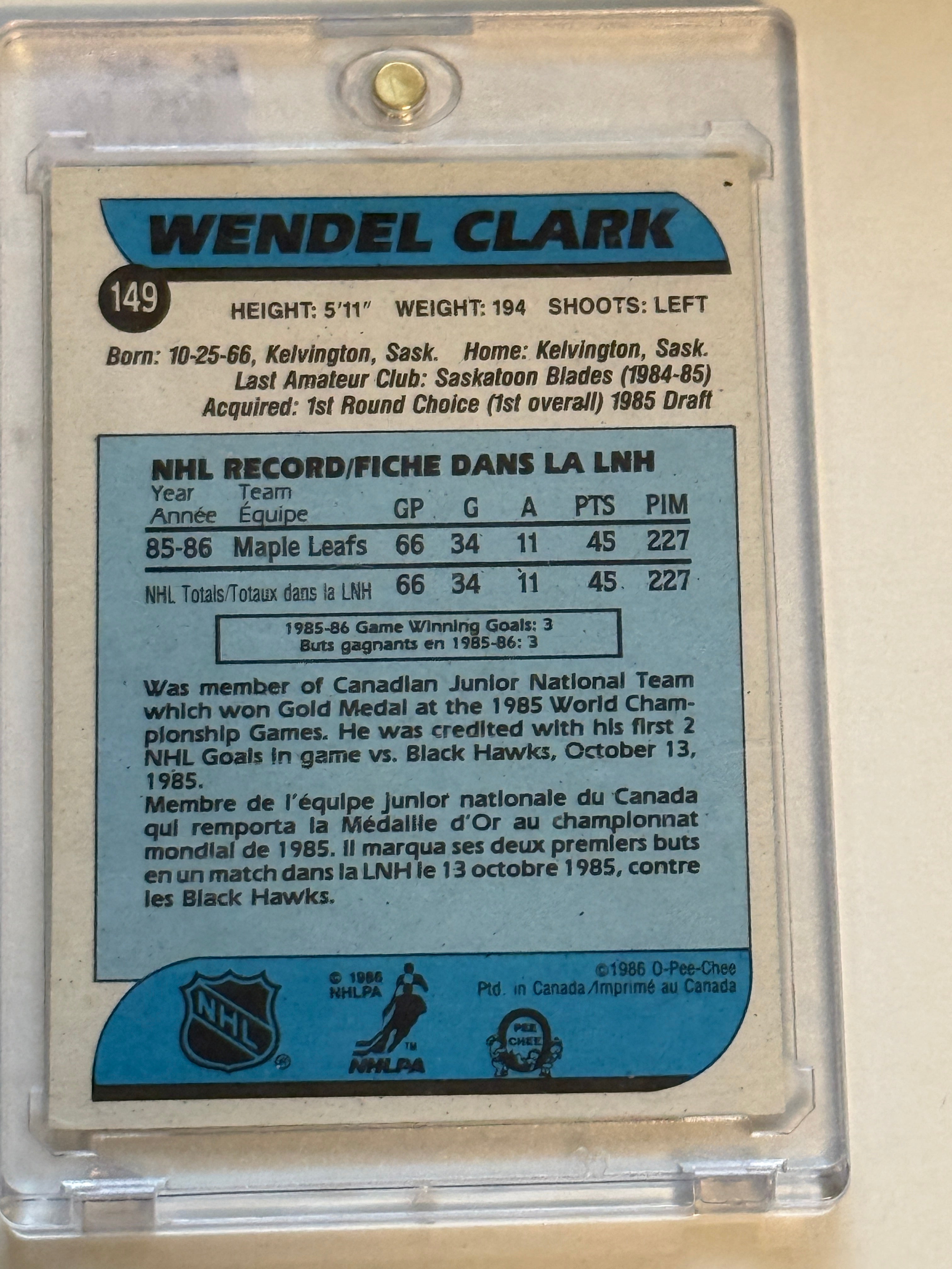 Wendel Clark Toronto Maple Leafs hockey legend Opc rookie card