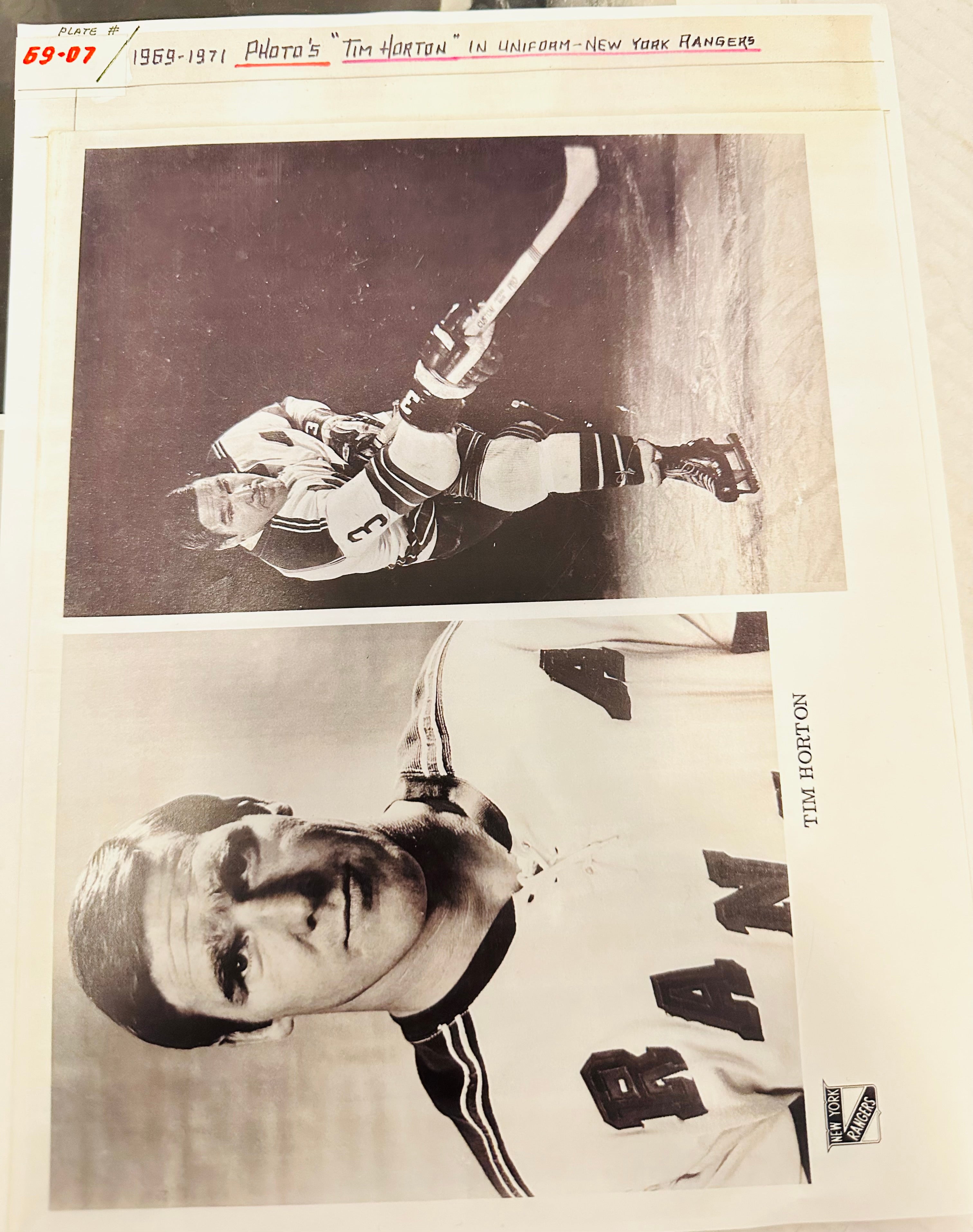 Tim Horton rare hockey press photo New York Rangers 1969-71