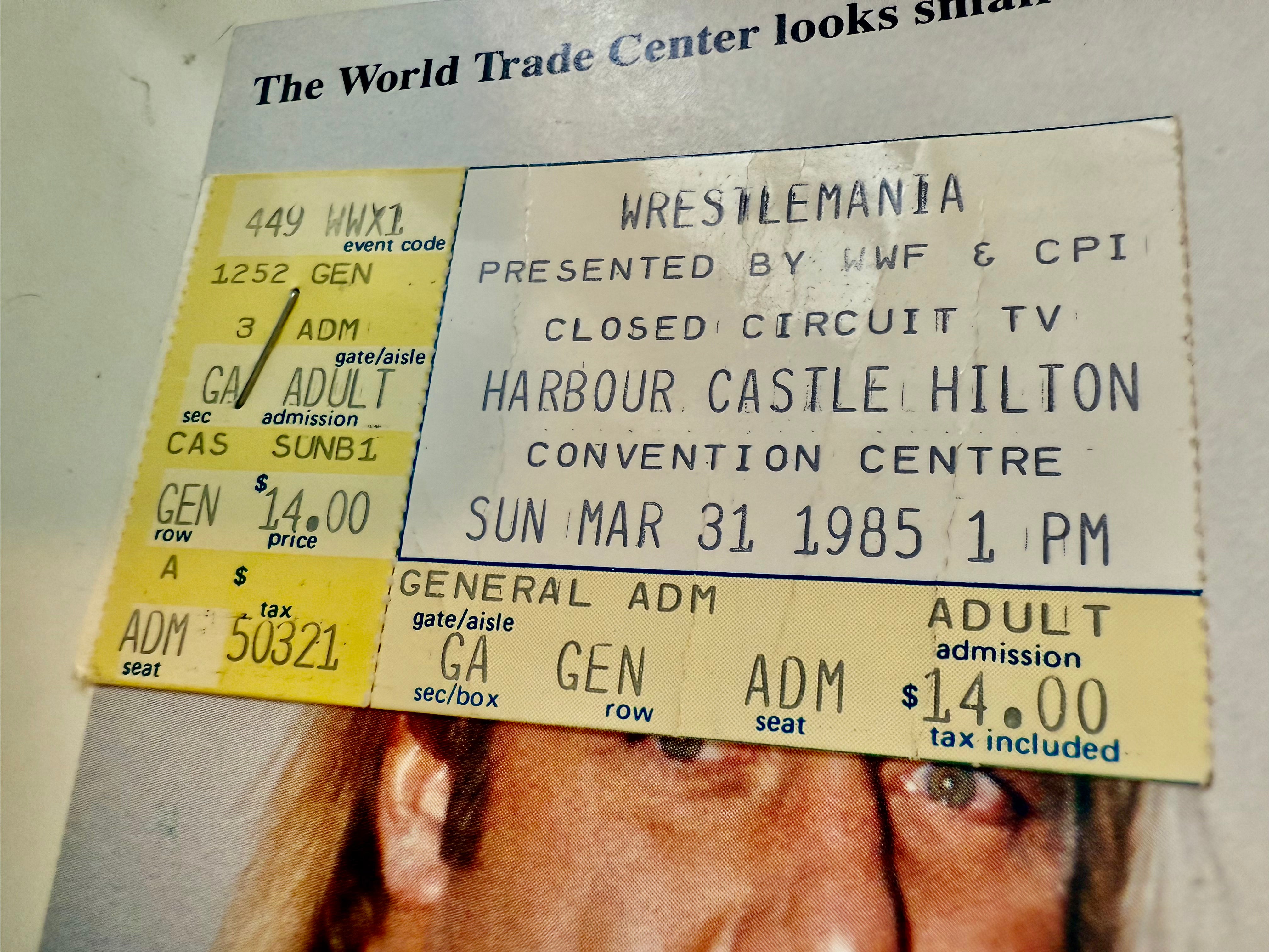 1985 wrestlemania, rare original first program with original ticket from this great event!