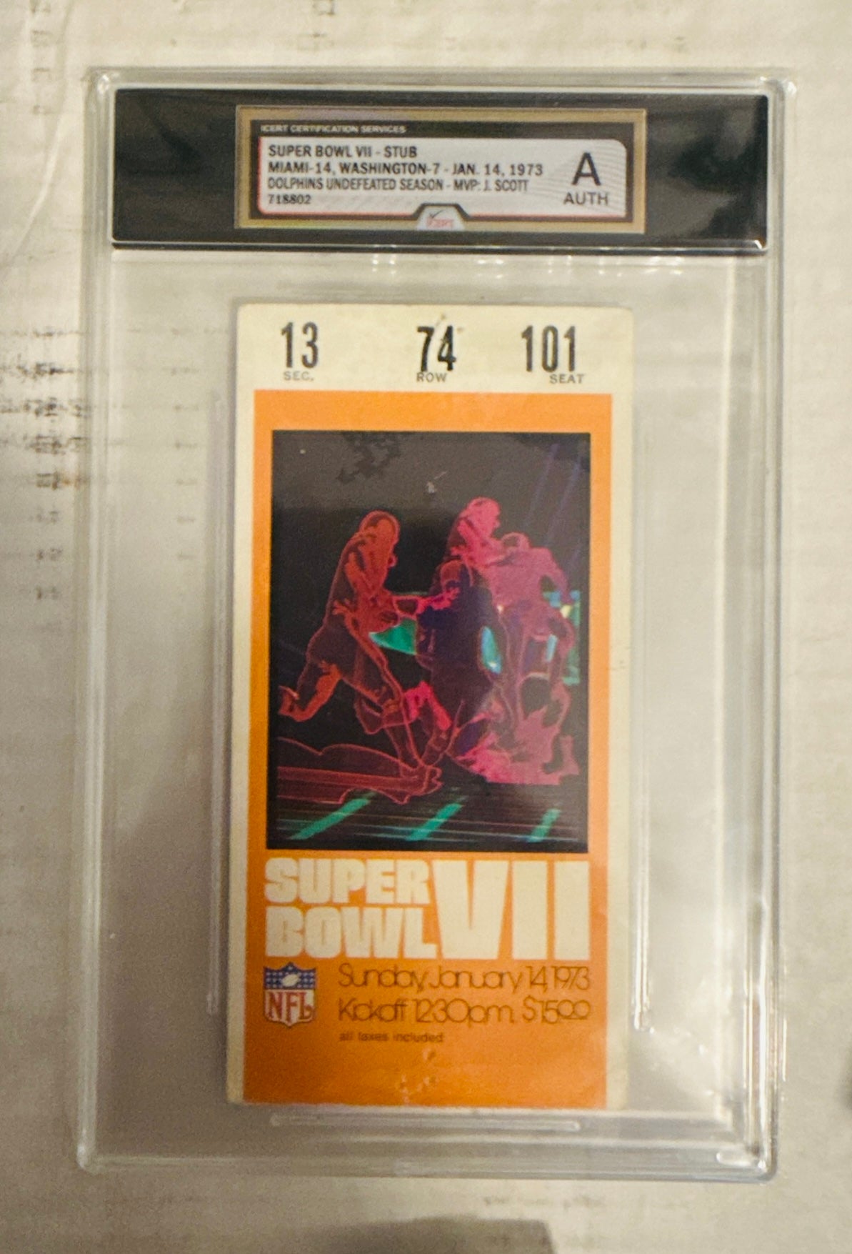 Super Bowl Vll rare graded football game ticket 1973