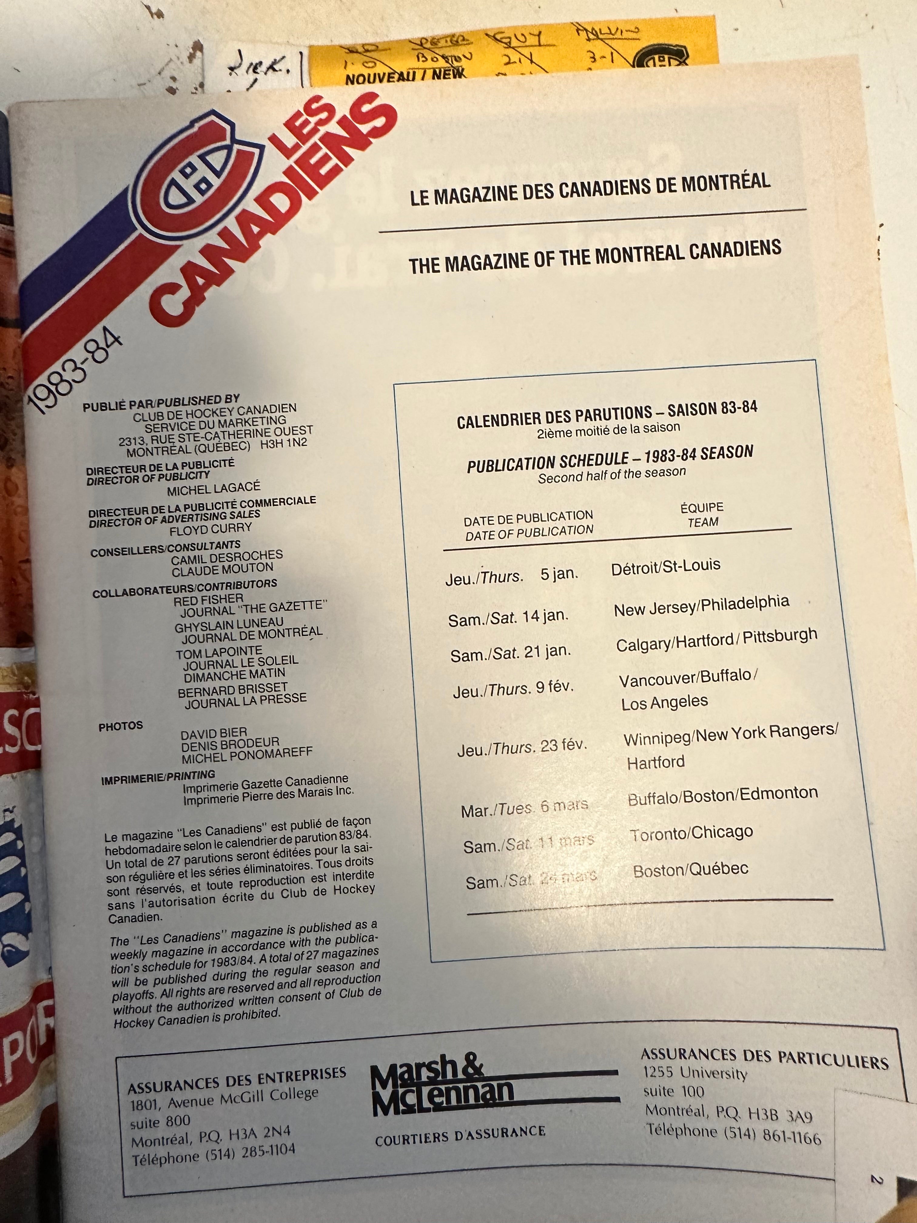 Montreal Canadiens Vs Boston hockey game program 1984