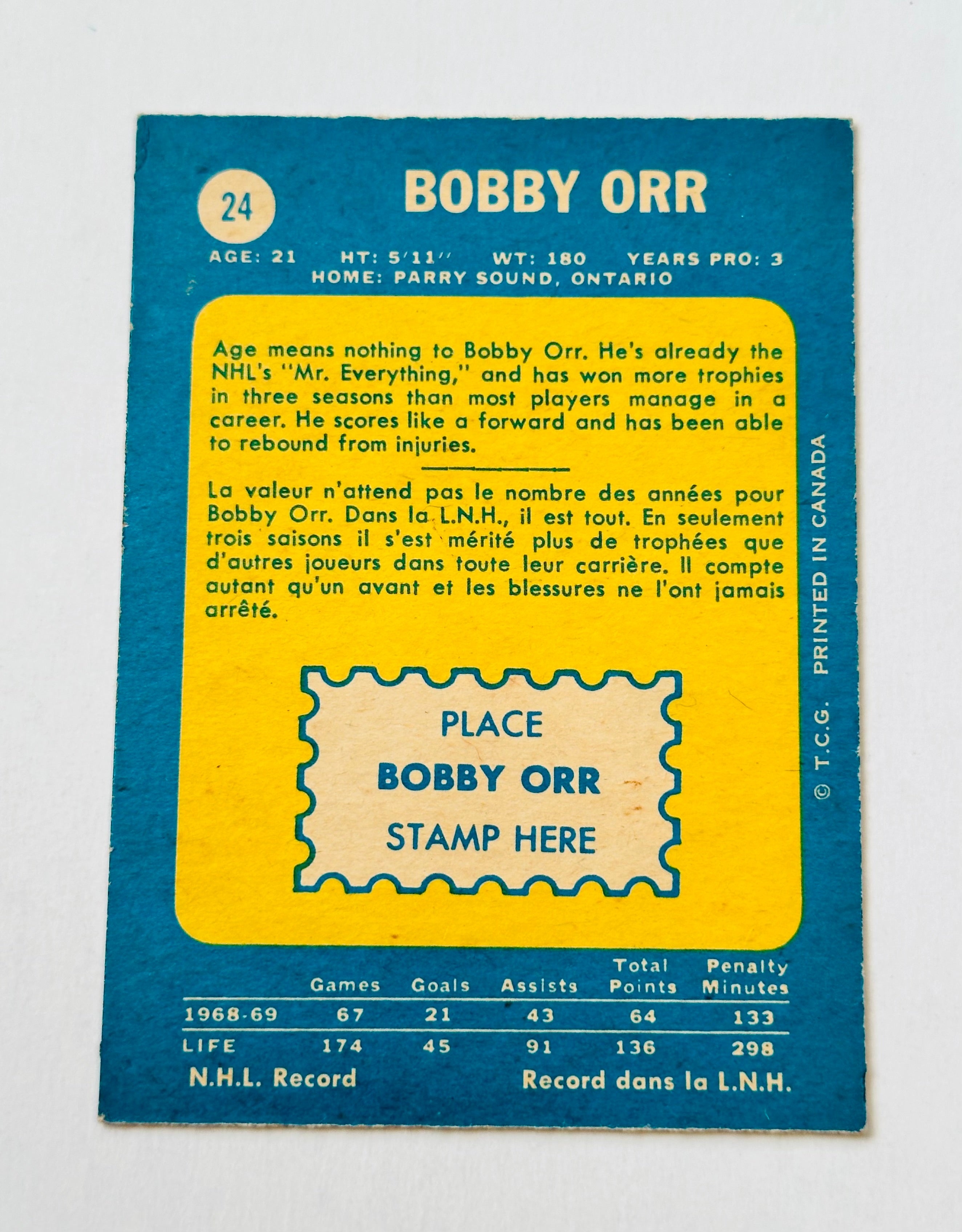 1969 Opc Bobby Orr high grade condition hockey card