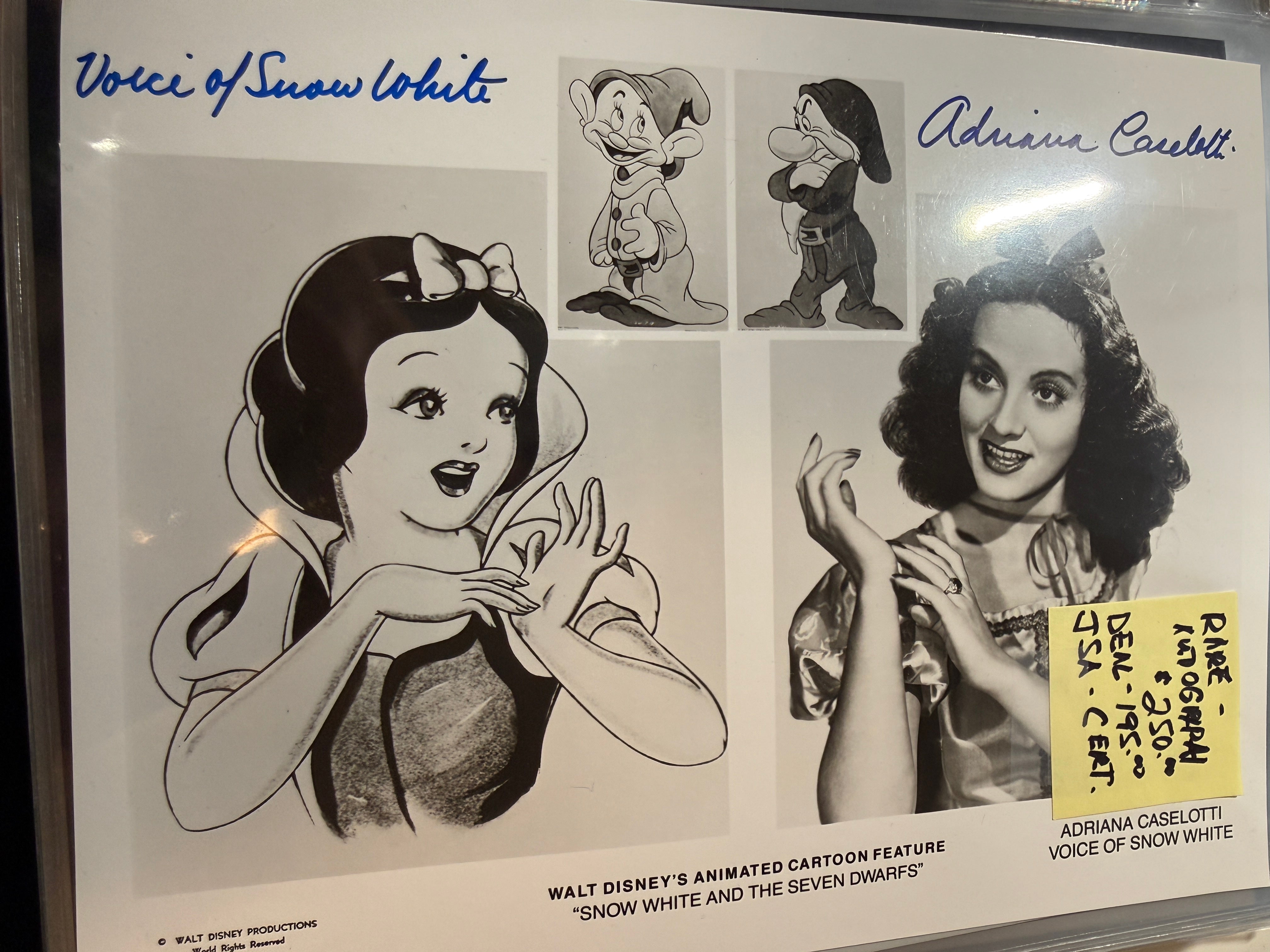 Disney Snow White original voice actor signed photo JSA certified