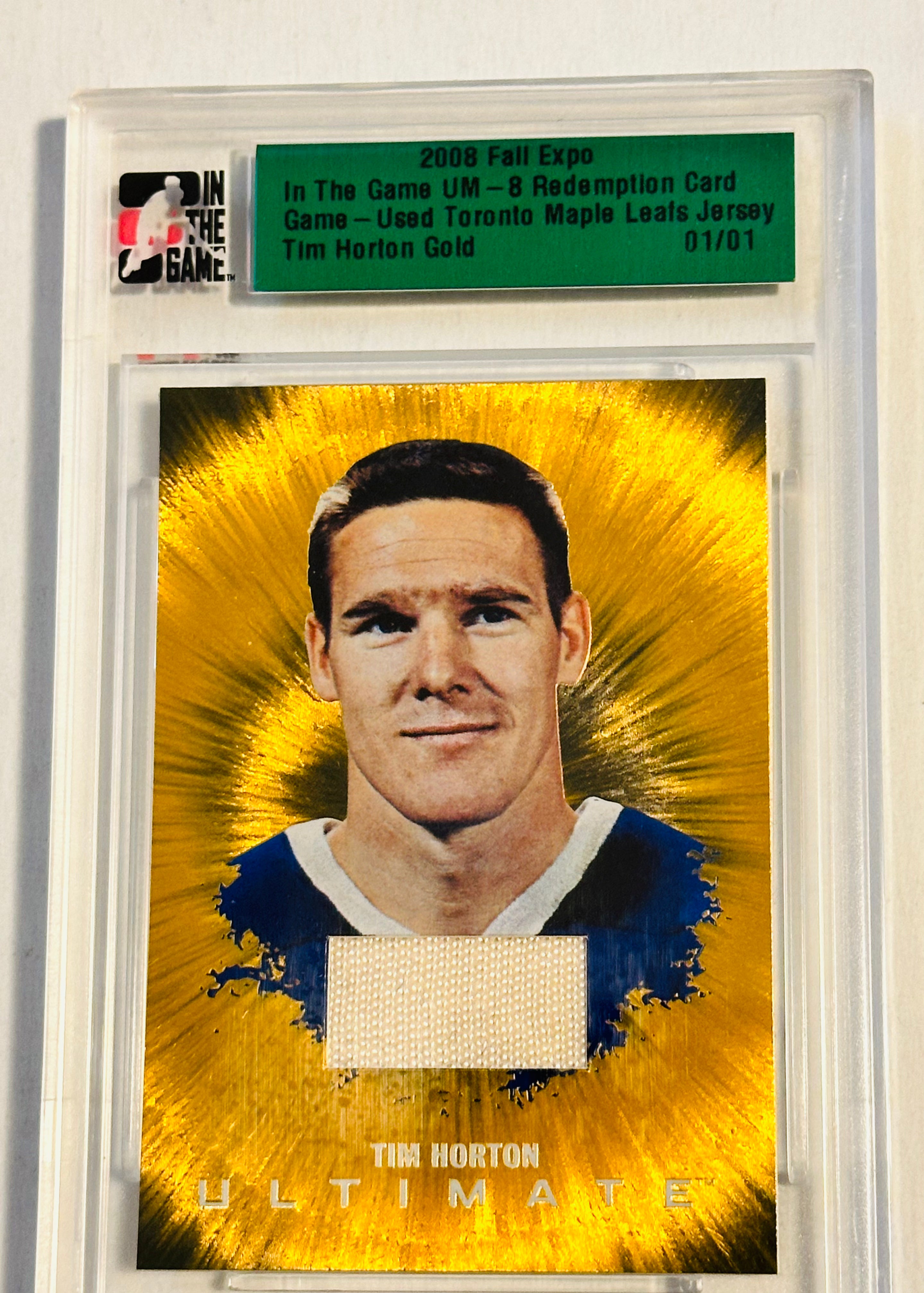 Tim Horton 1/1 rare fall expo memorabilia redemption hockey card 2008 Tim Horton 1/1 rare fall expo memorabilia redemption hockey card 2008