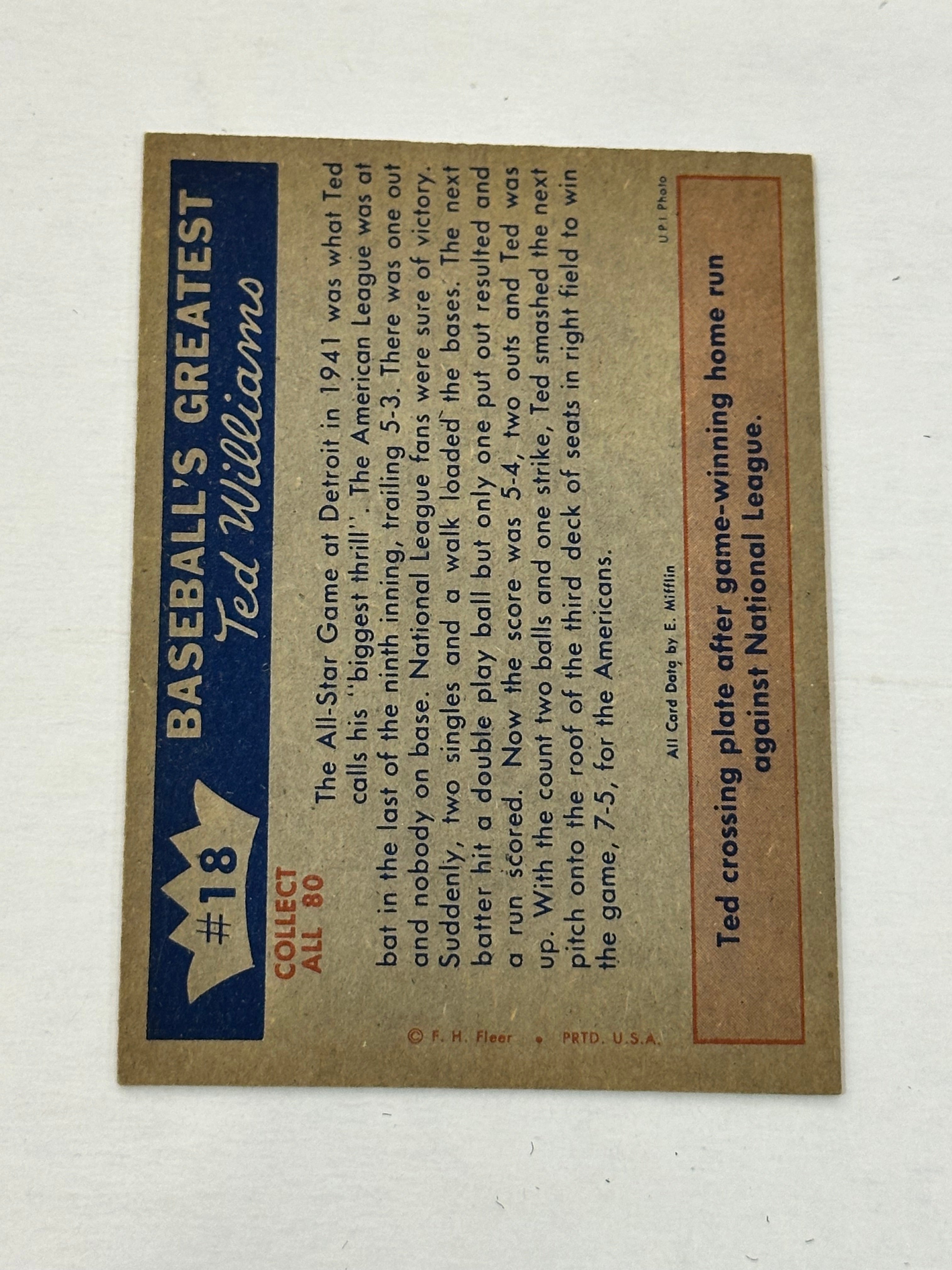 Ted Williams All Star Hero rare vintage baseball card 1959