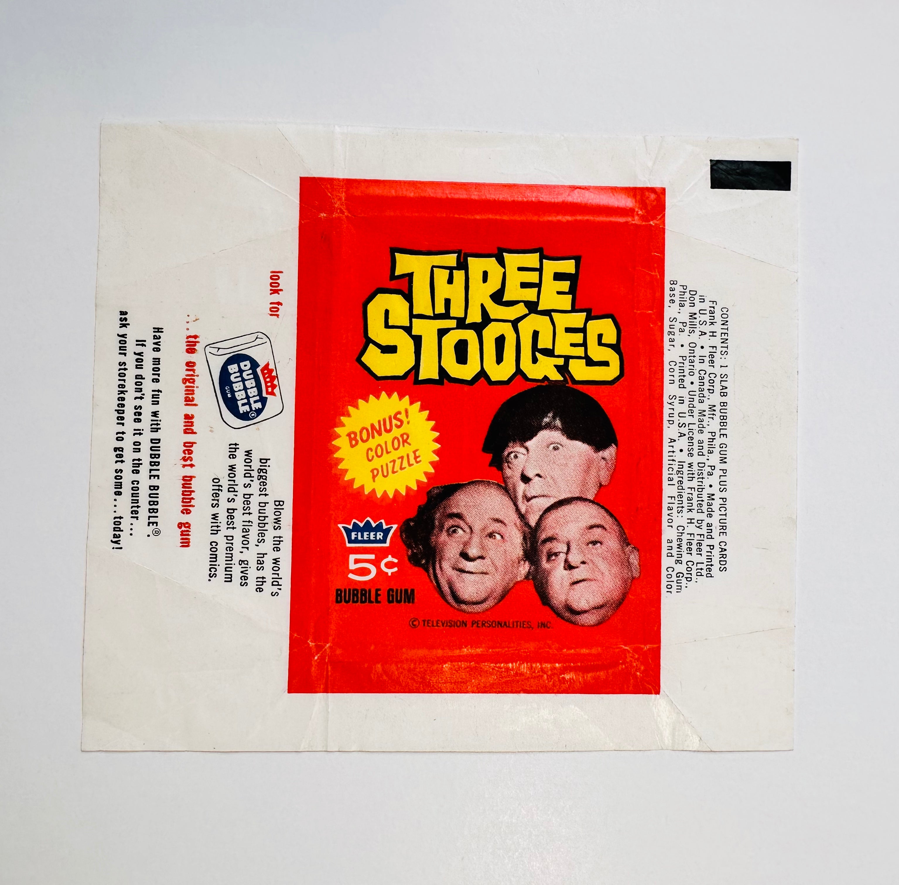 Three Stooges rare vintage card wrapper 1965