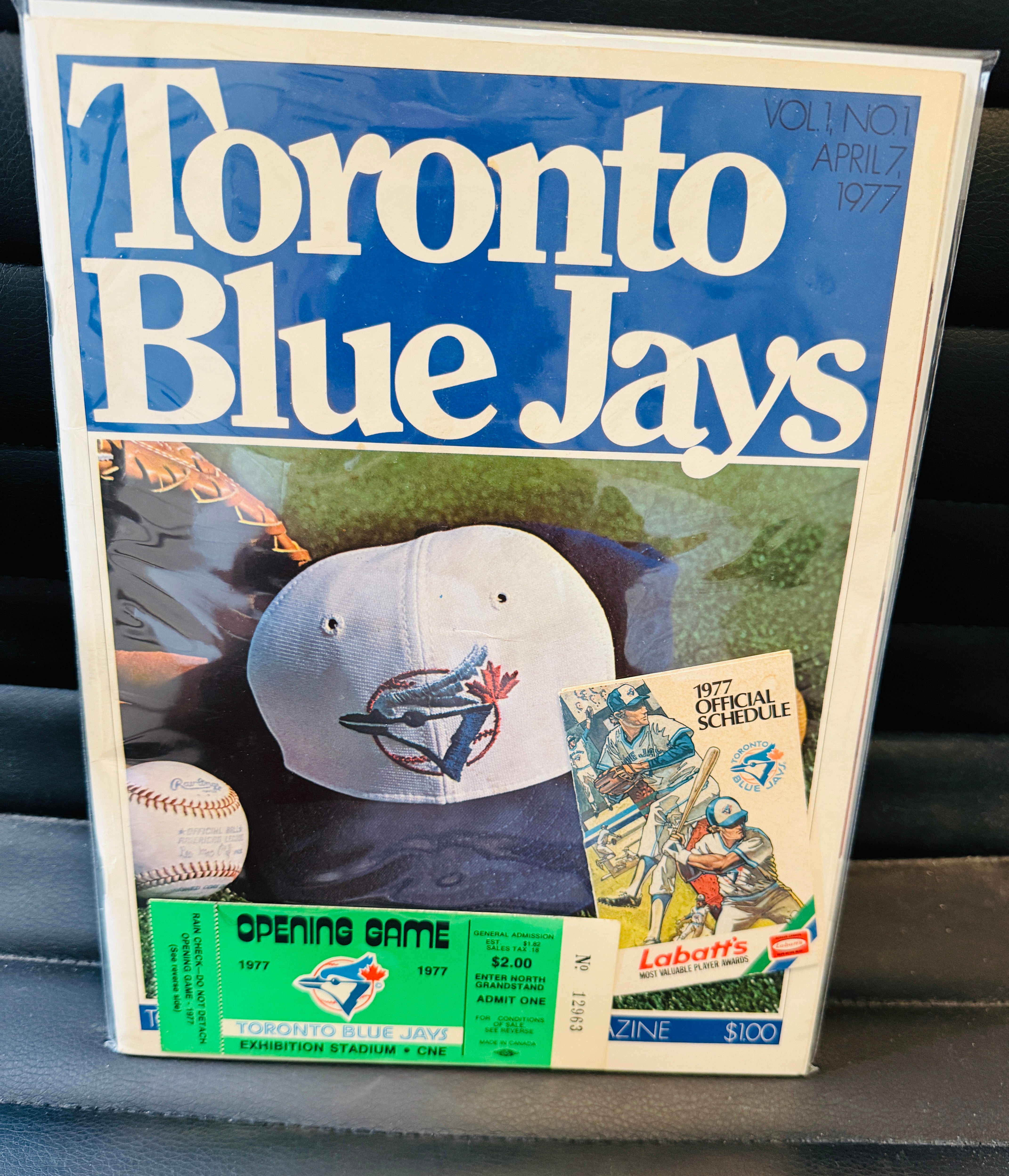 Toronto Blue Jays vintage first game program with first ticket and first year schedule 1977