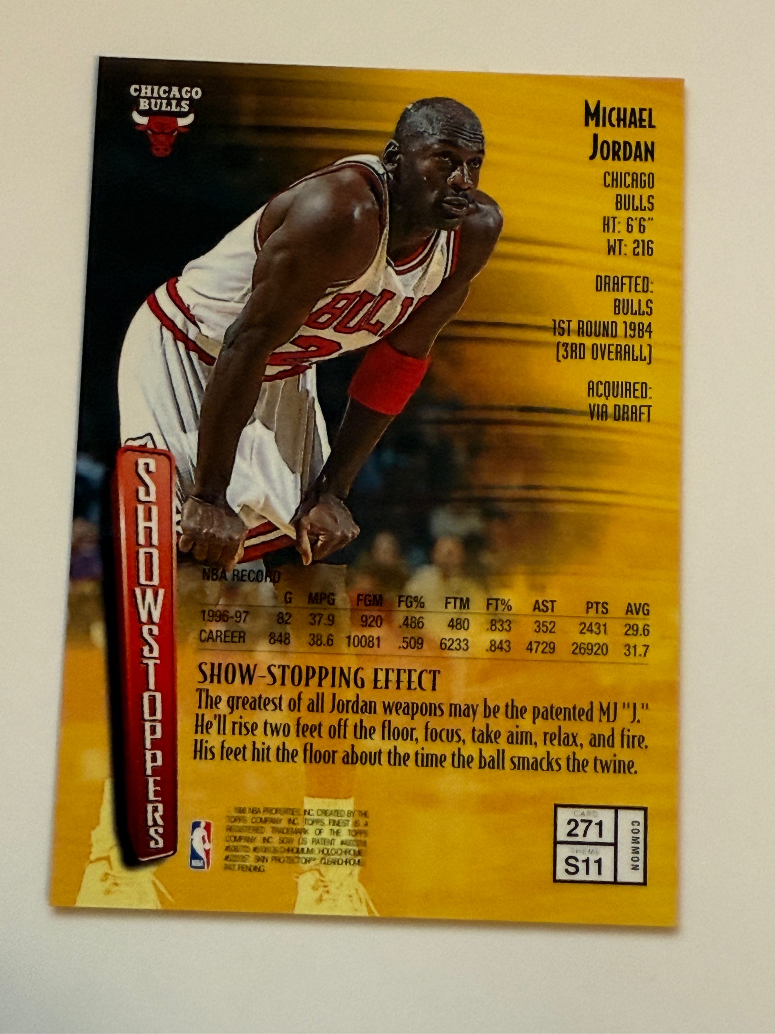 Michael Jordan Topps, finest showstopper foil NBA card 1997