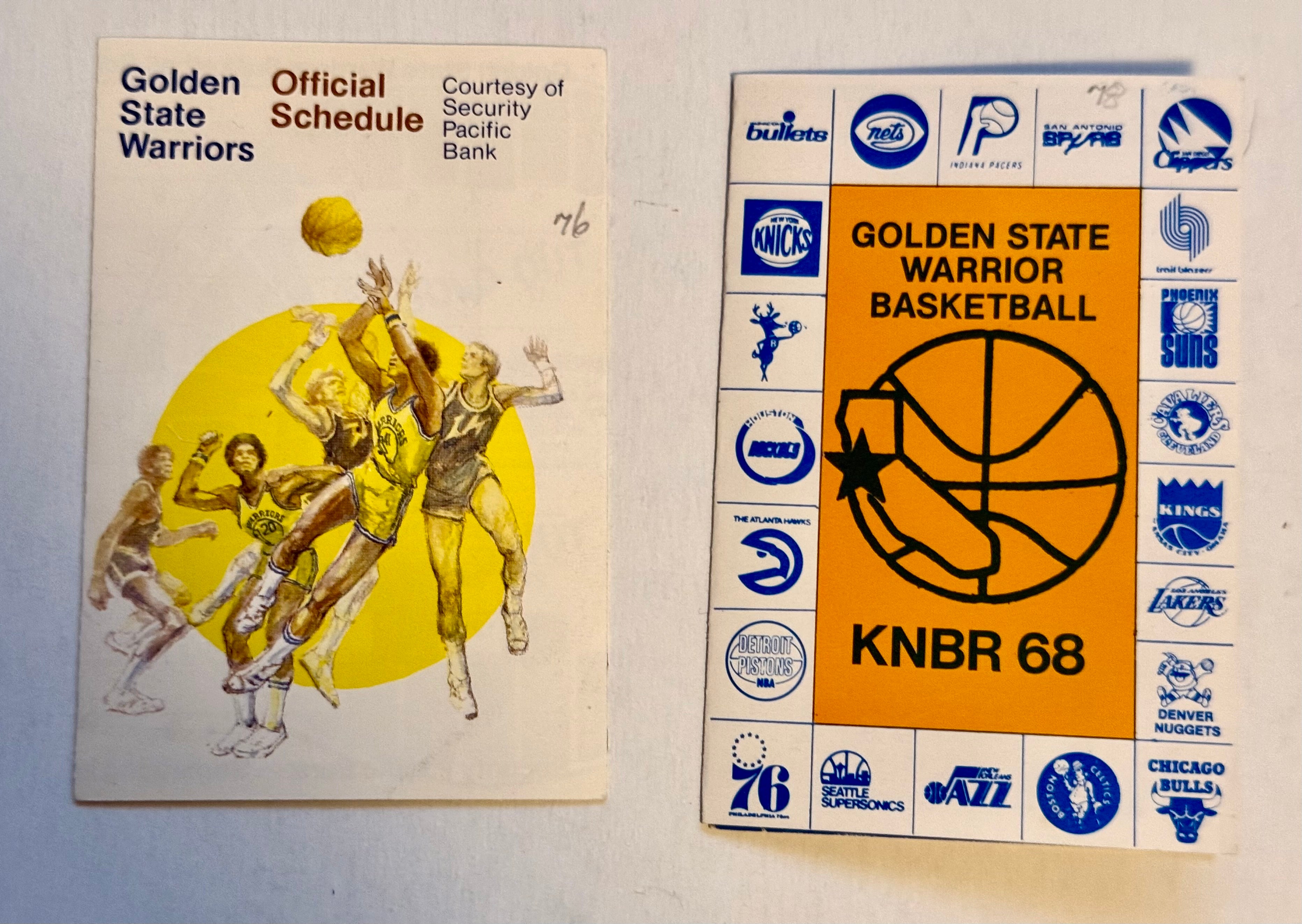 Golden State Warriors basketball two pocket schedules 1976,1978