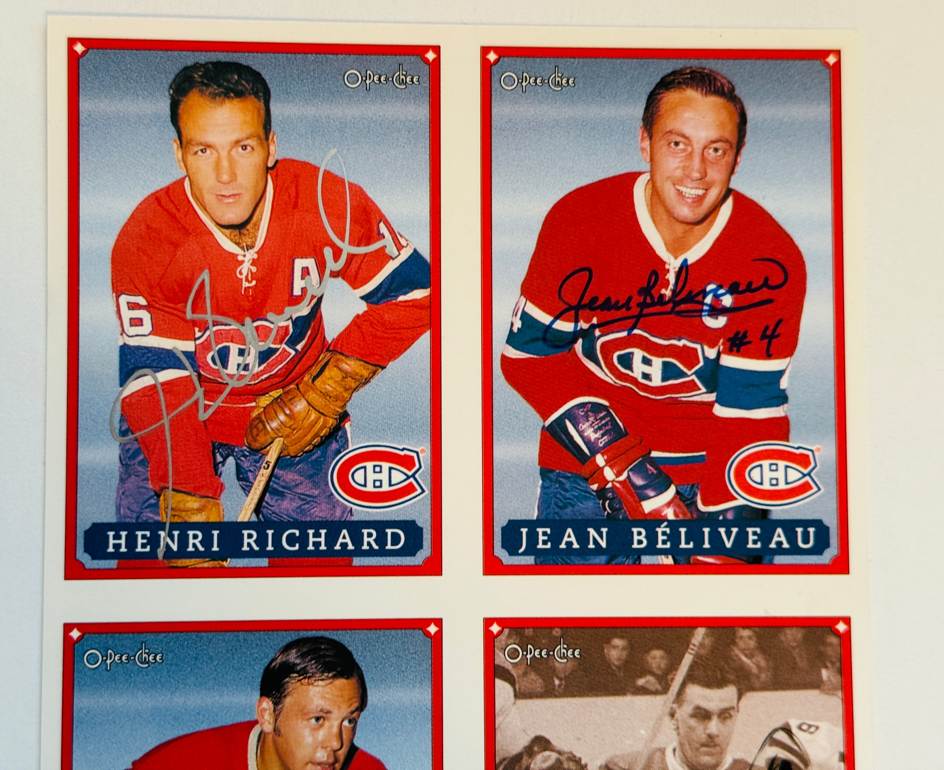 Montréal Canadiens hockey legends rare four Autographs signed Uncut Card Sheet with COA