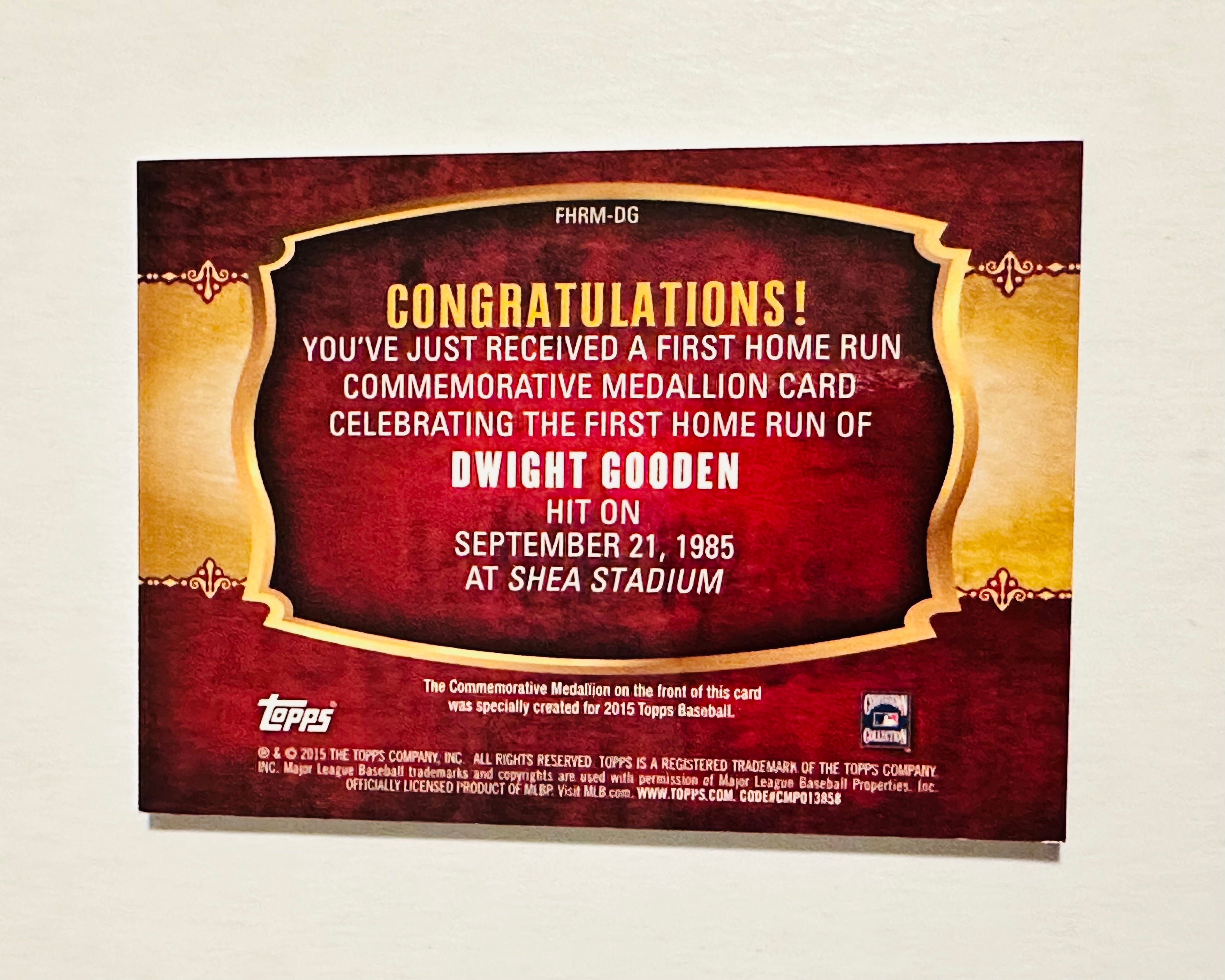 Dwight Gooden, New York Mets member of medallion insert card