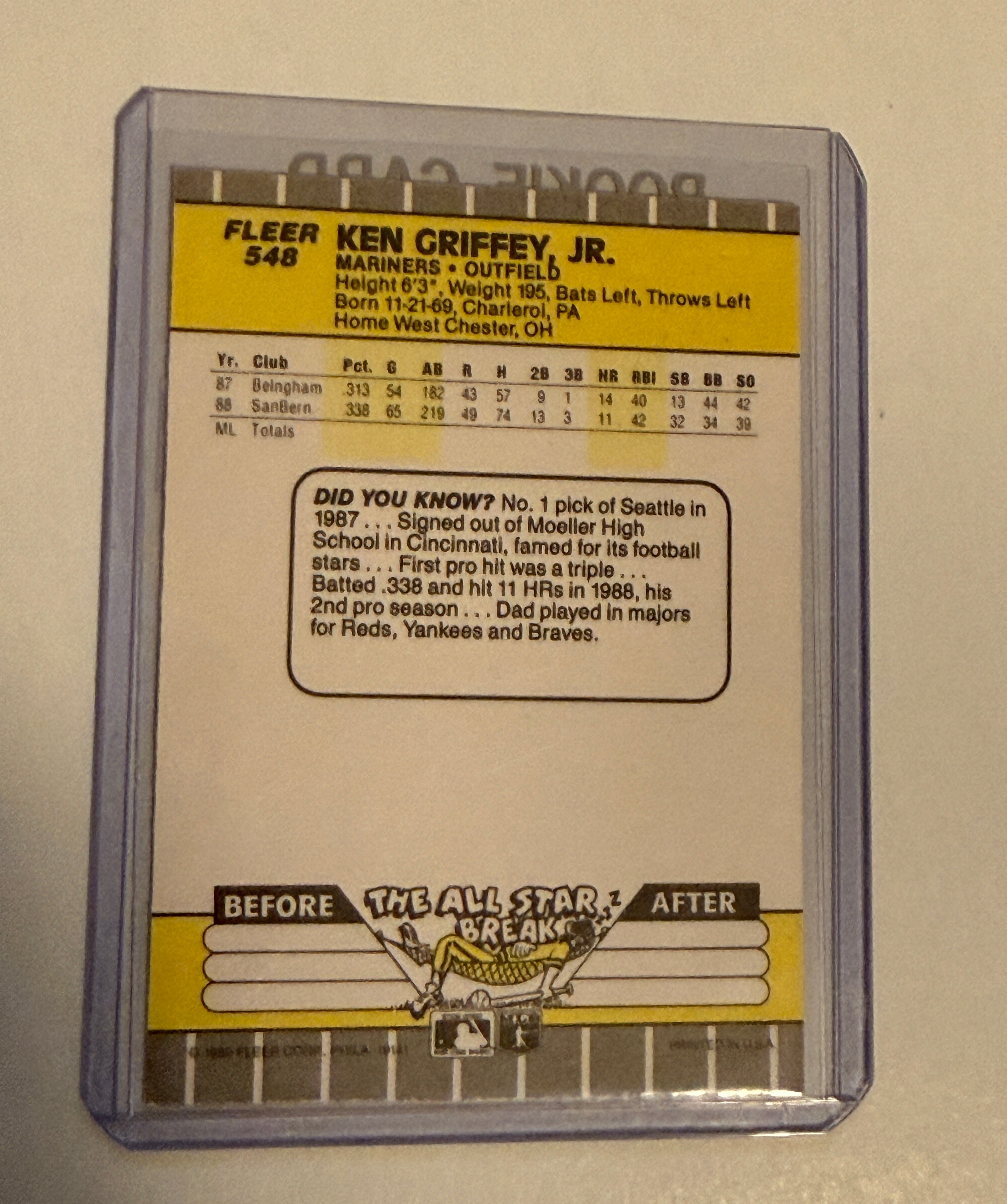 Ken Griffey Jr Fleer high grade condition rookie baseball card 1989