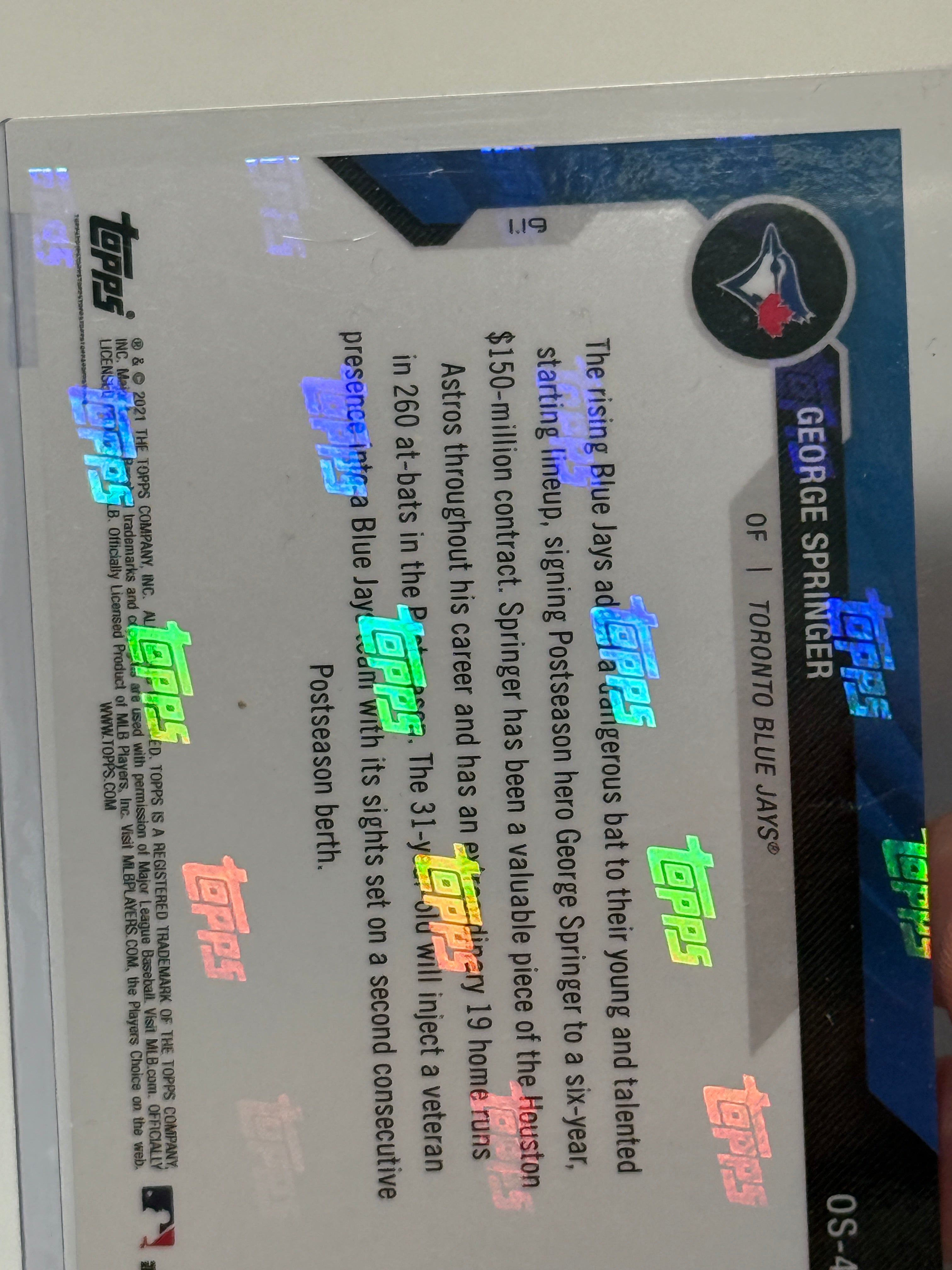 Blue jays George Springer limited issued Topps baseball card