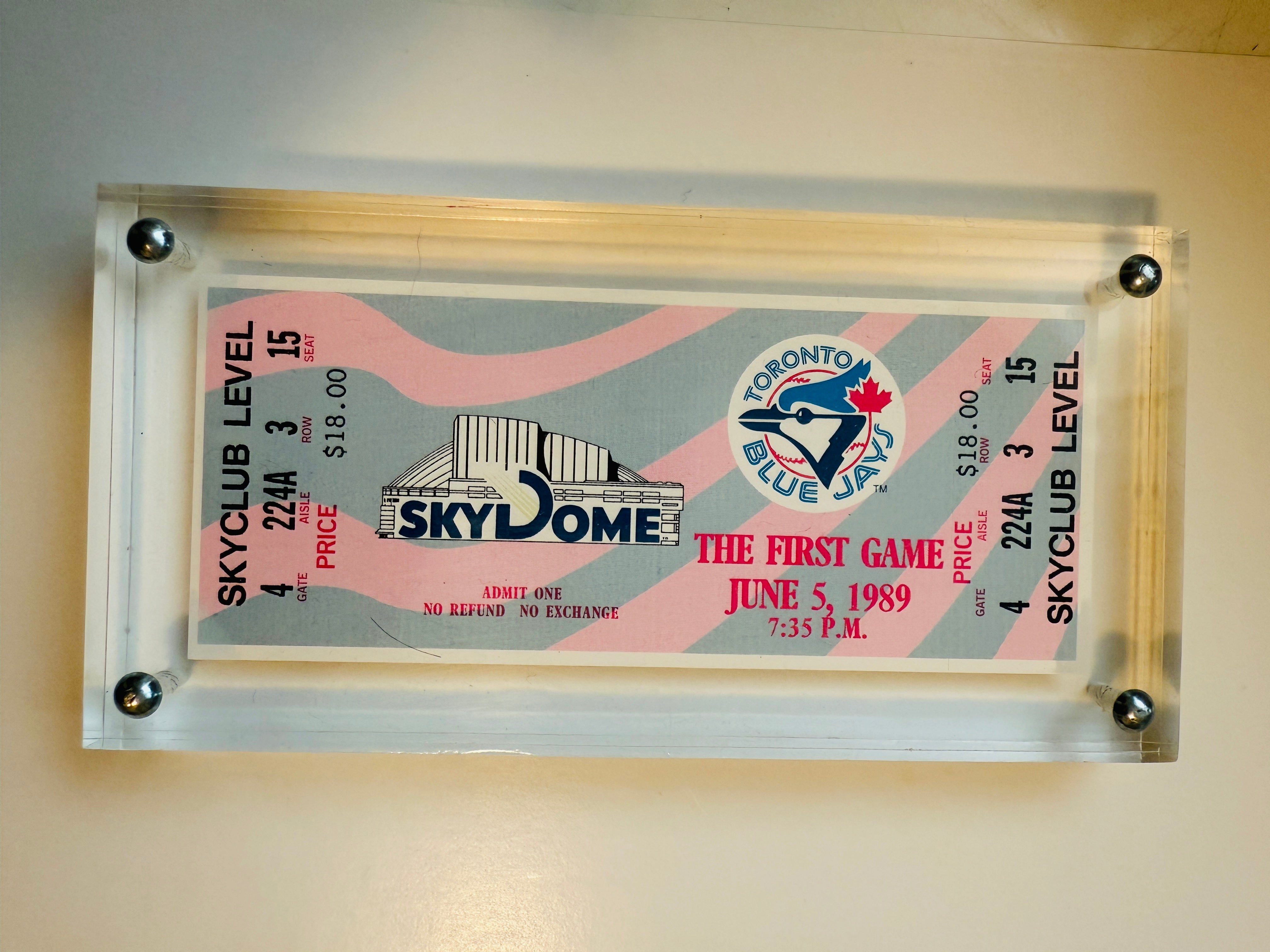 Toronto Blue Jays baseball first Skydome game ticket in lucite holder 1989