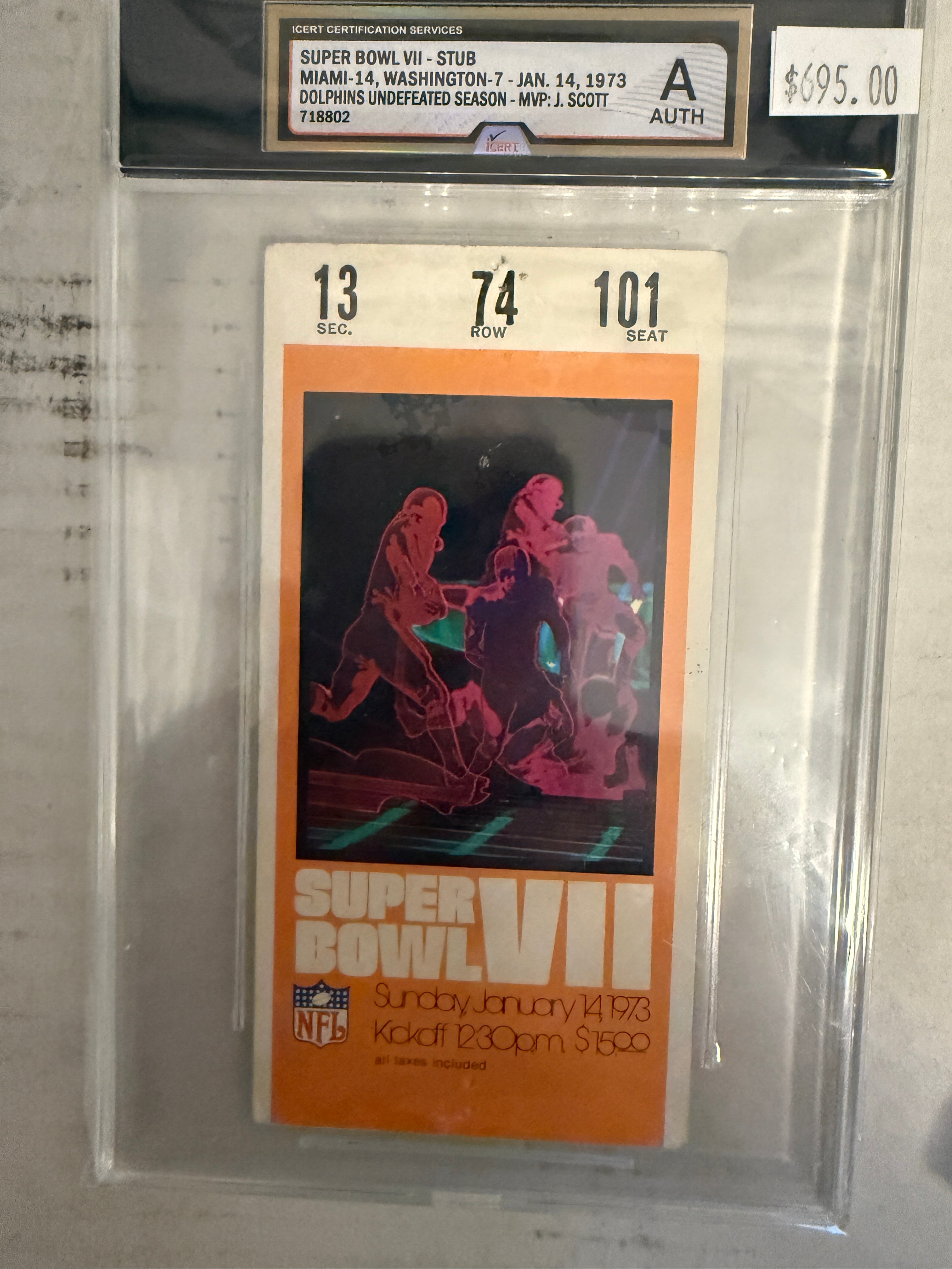 Super Bowl Vll rare graded football game ticket 1973