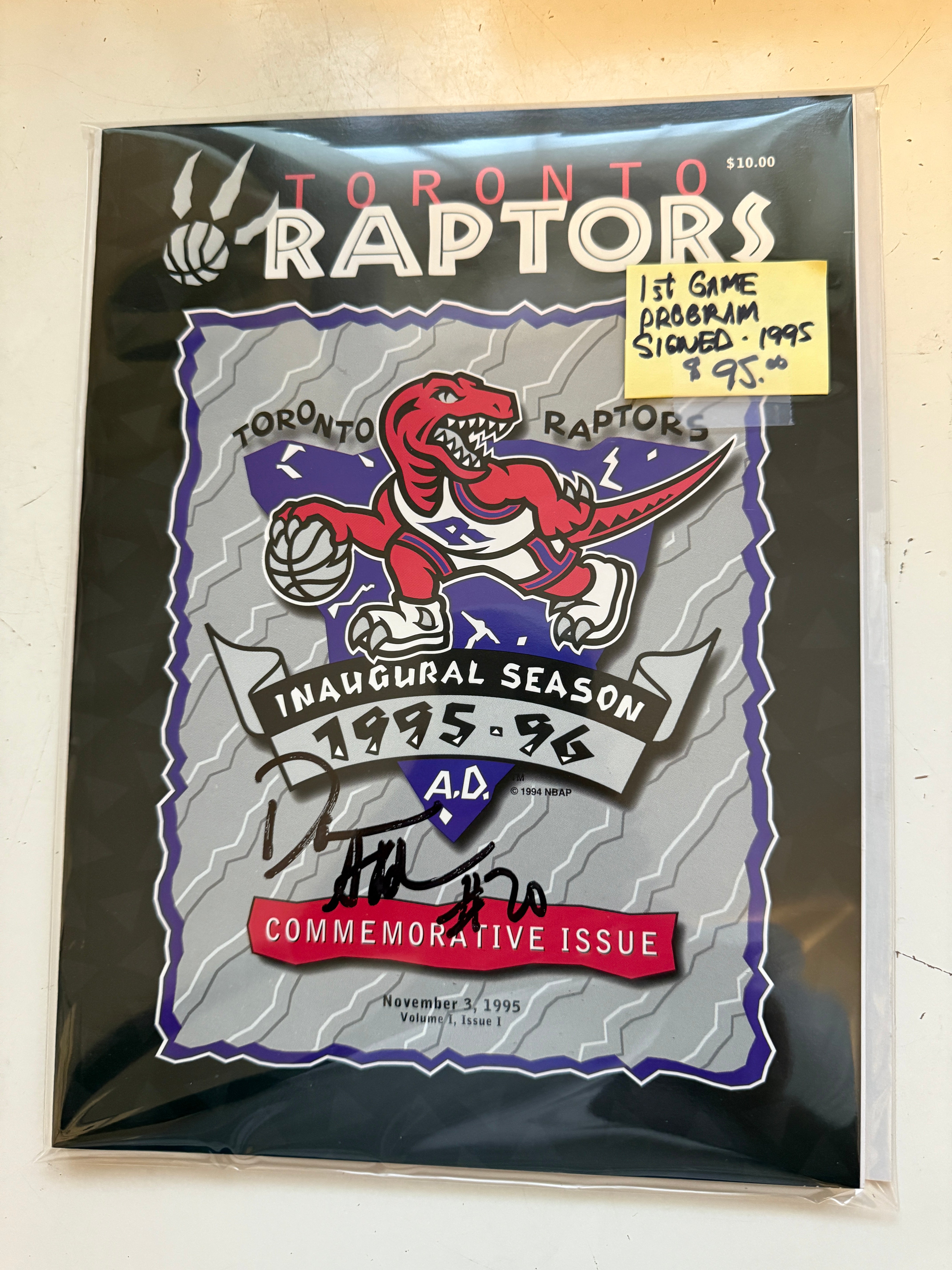 Toronto Raptors basketball first program signed by Damon stoudamire with COA 1995