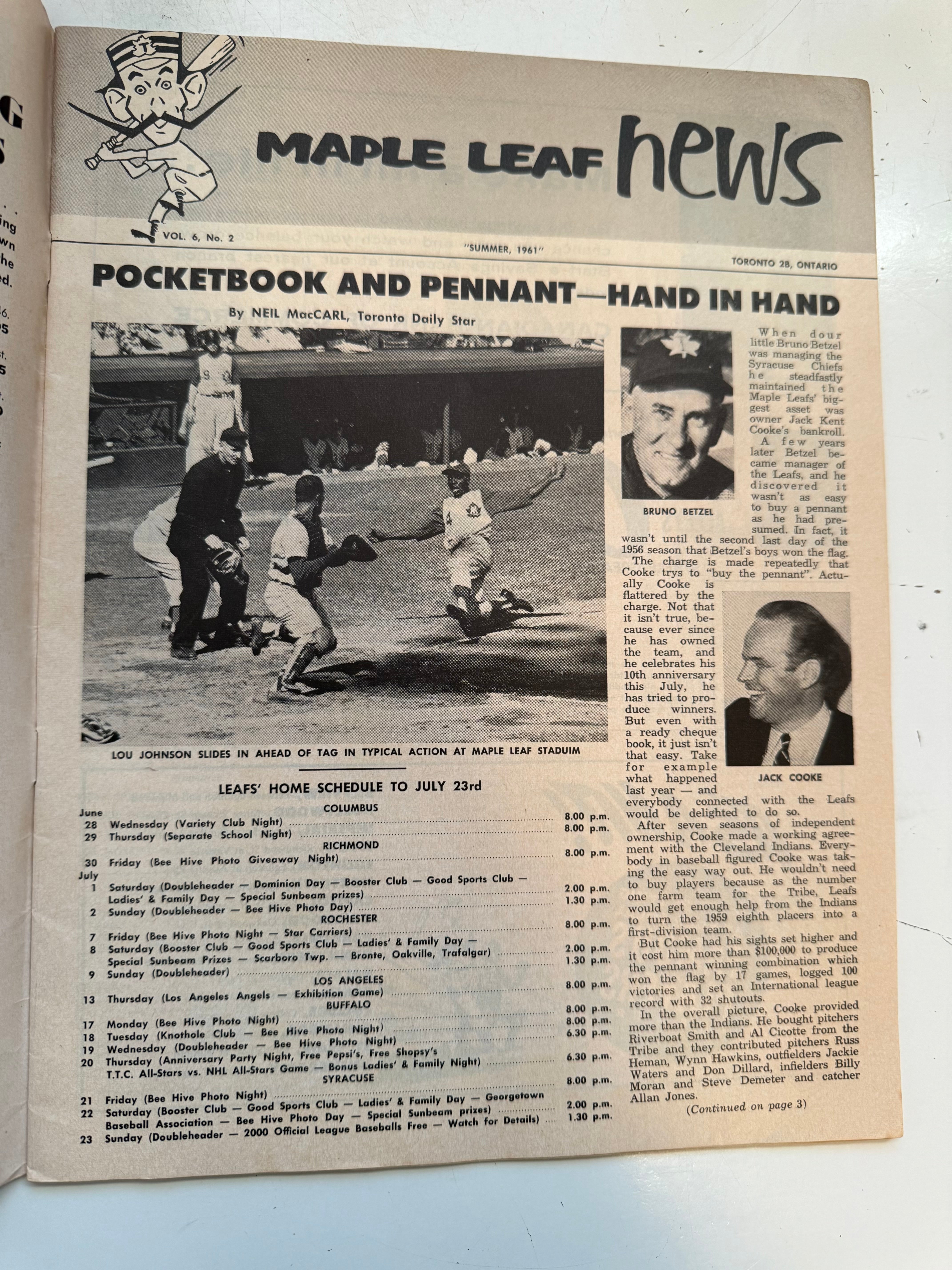 Toronto Maple Leafs baseball program 1961