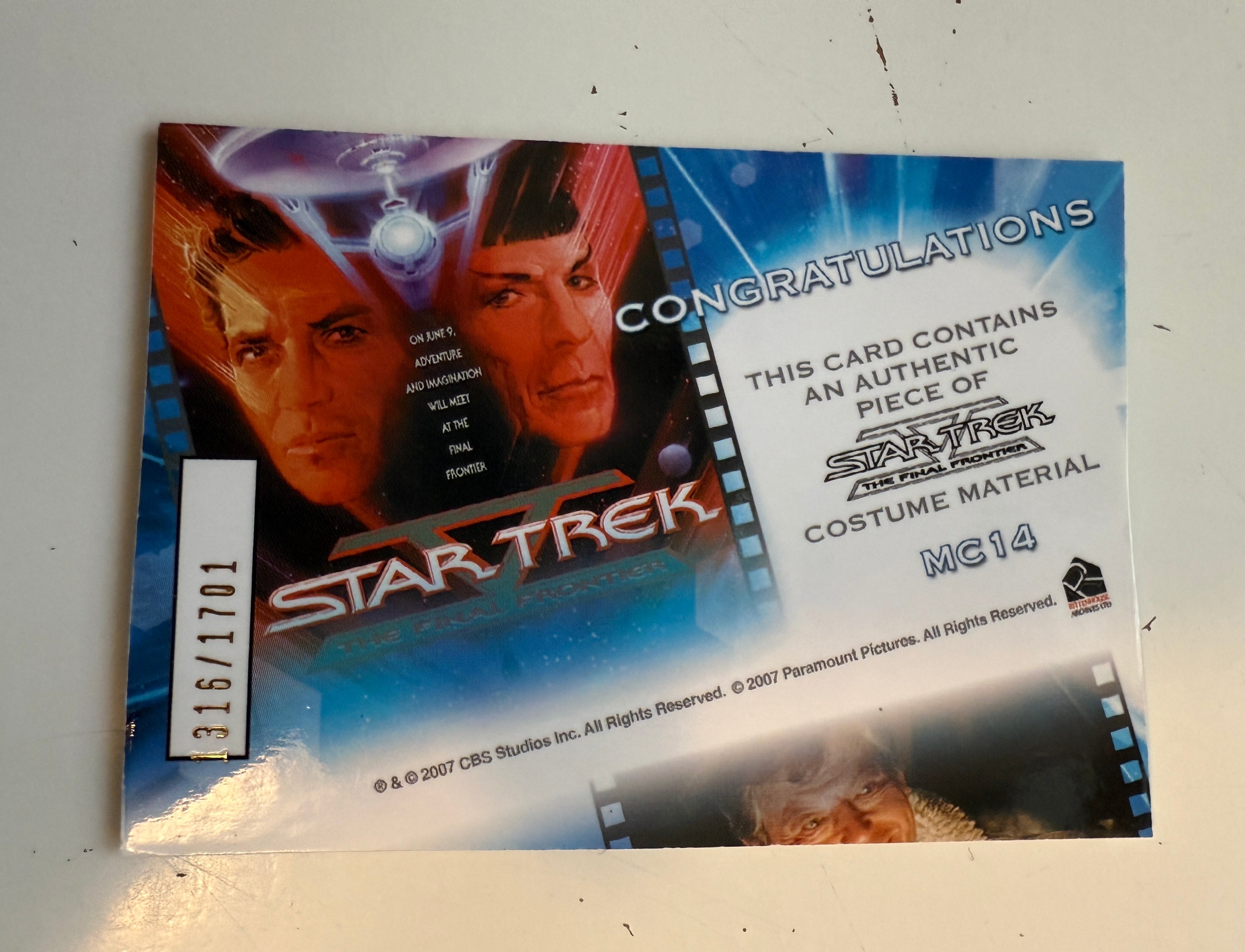 Star Trek, Dr. McCoy memorabilia insert card