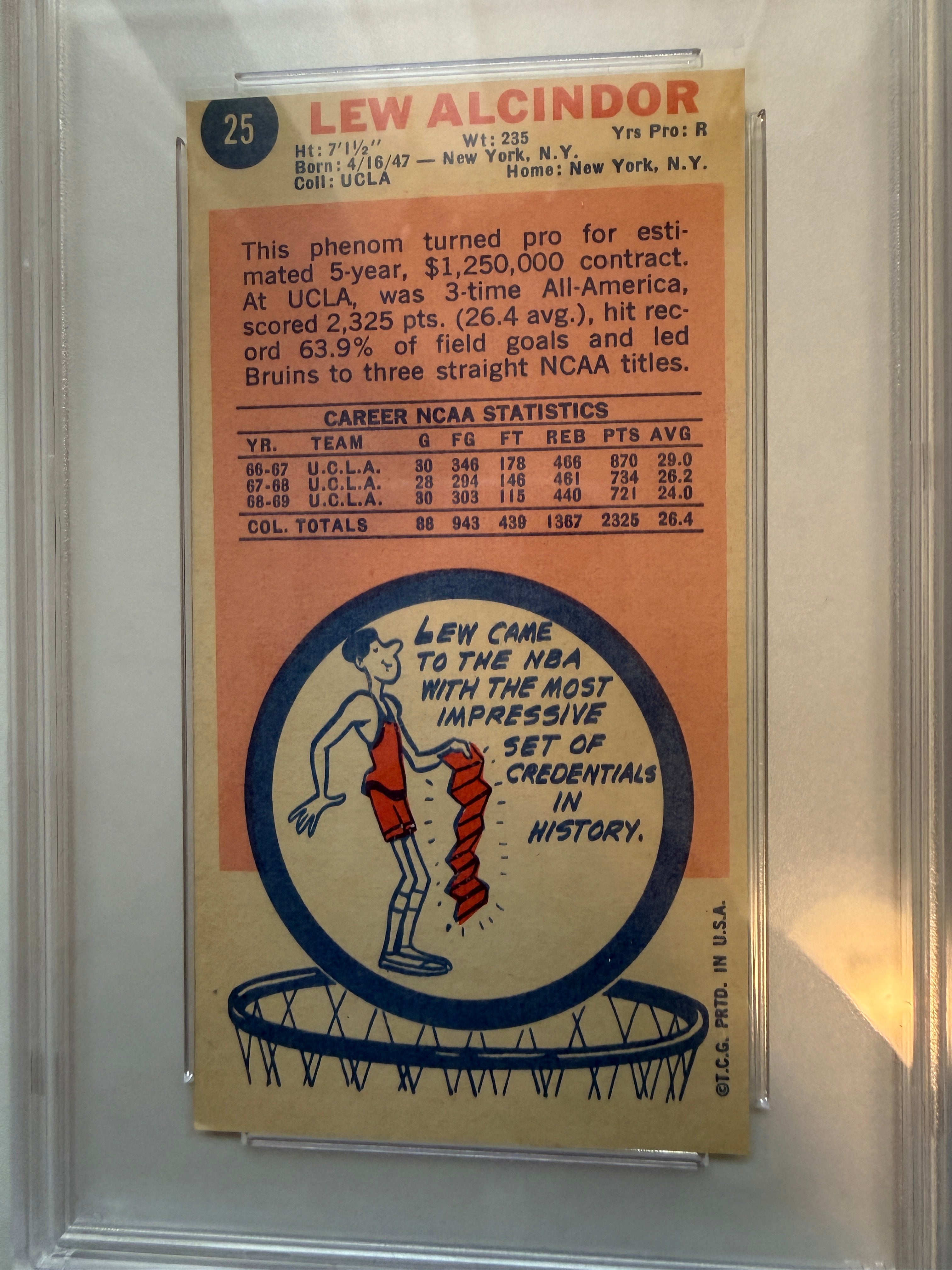 Kareem Abdul-Jabbar Rookie Card #25 – PSA 4 Graded 1969 (Lew Alcindor)