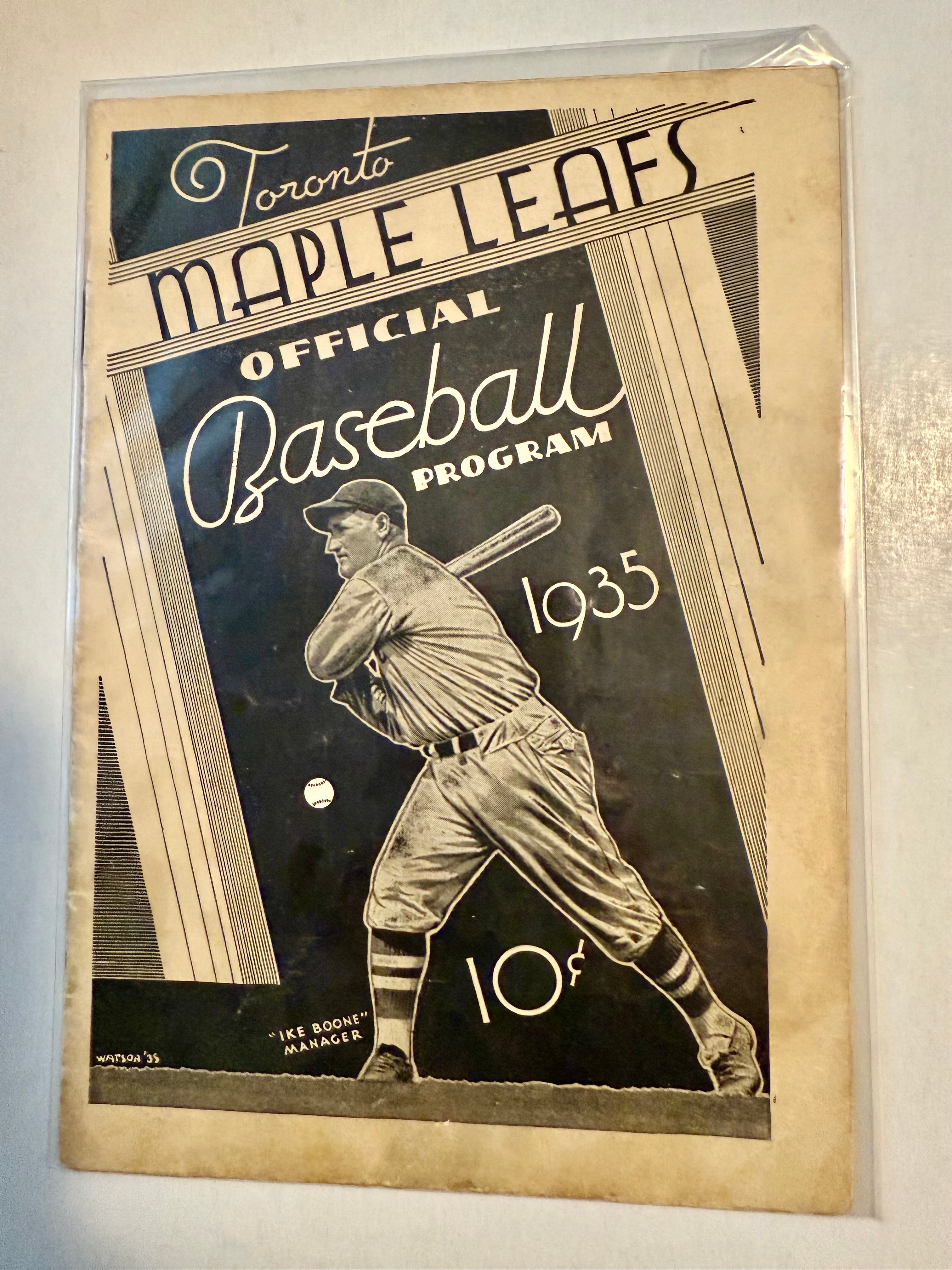 1935 Toronto Maple Leafs vs Albany rare baseball program