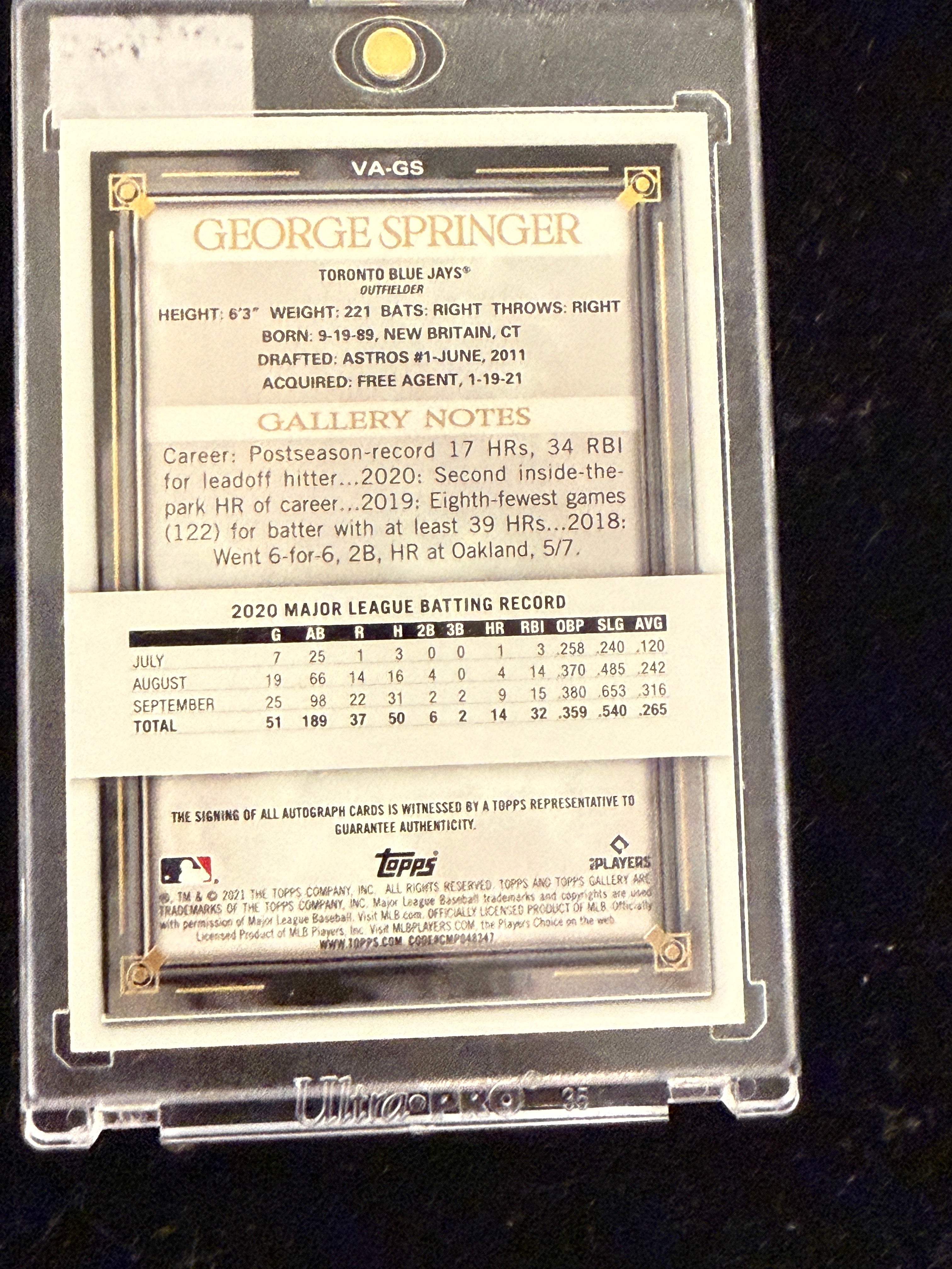 Blue jays George Springer autograph baseball insert card