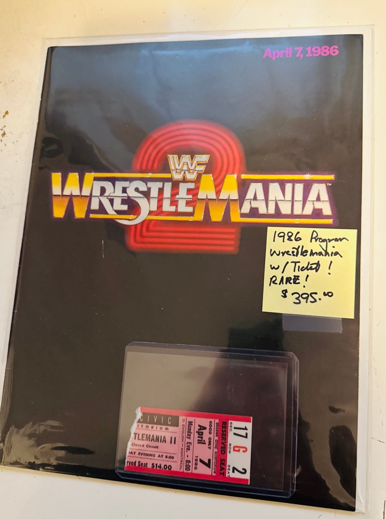Wrestlemania vintage program with a rare ticket 1986