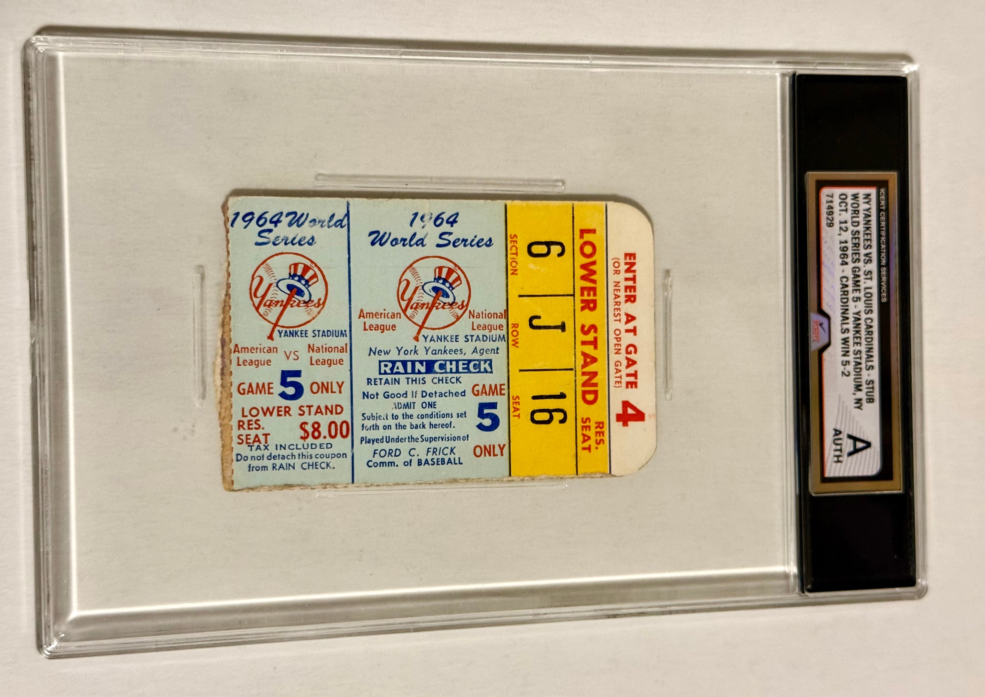 1964 World Series graded baseball ticket Game 5