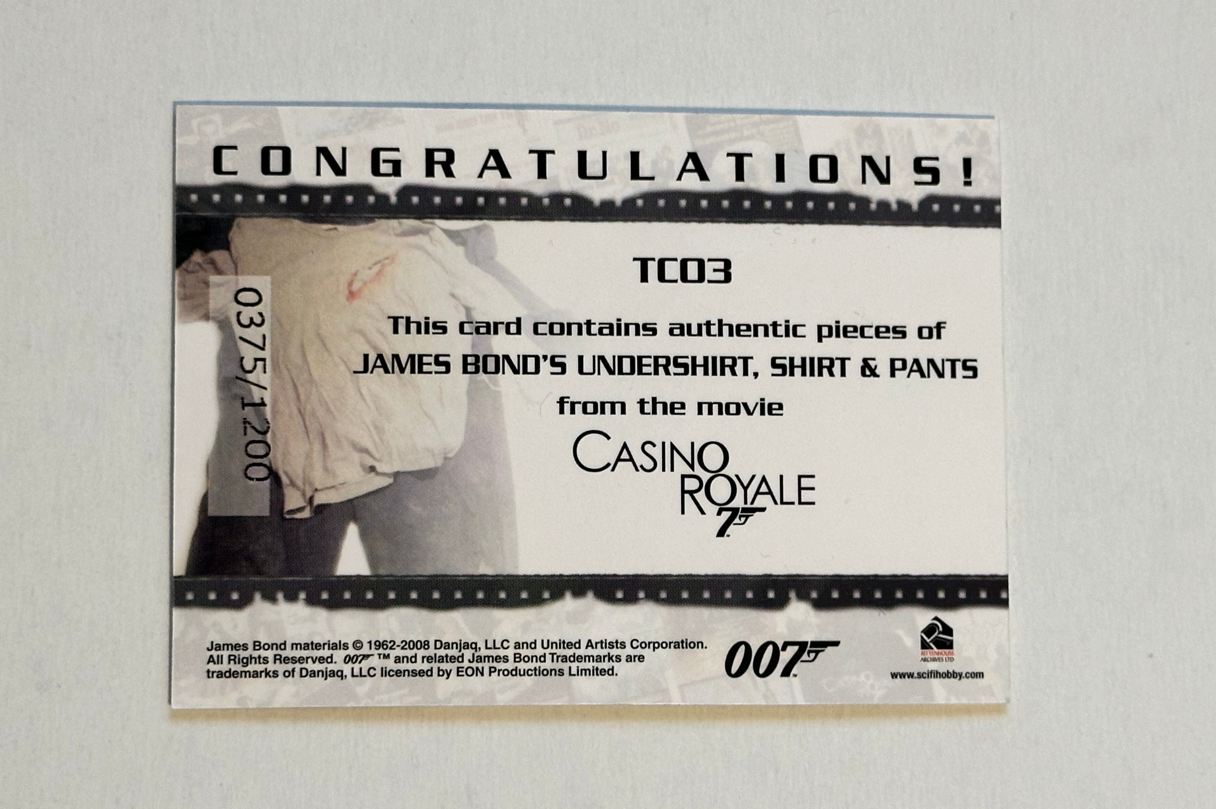 James Bond Daniel Craig rare triple memorabilia insert card