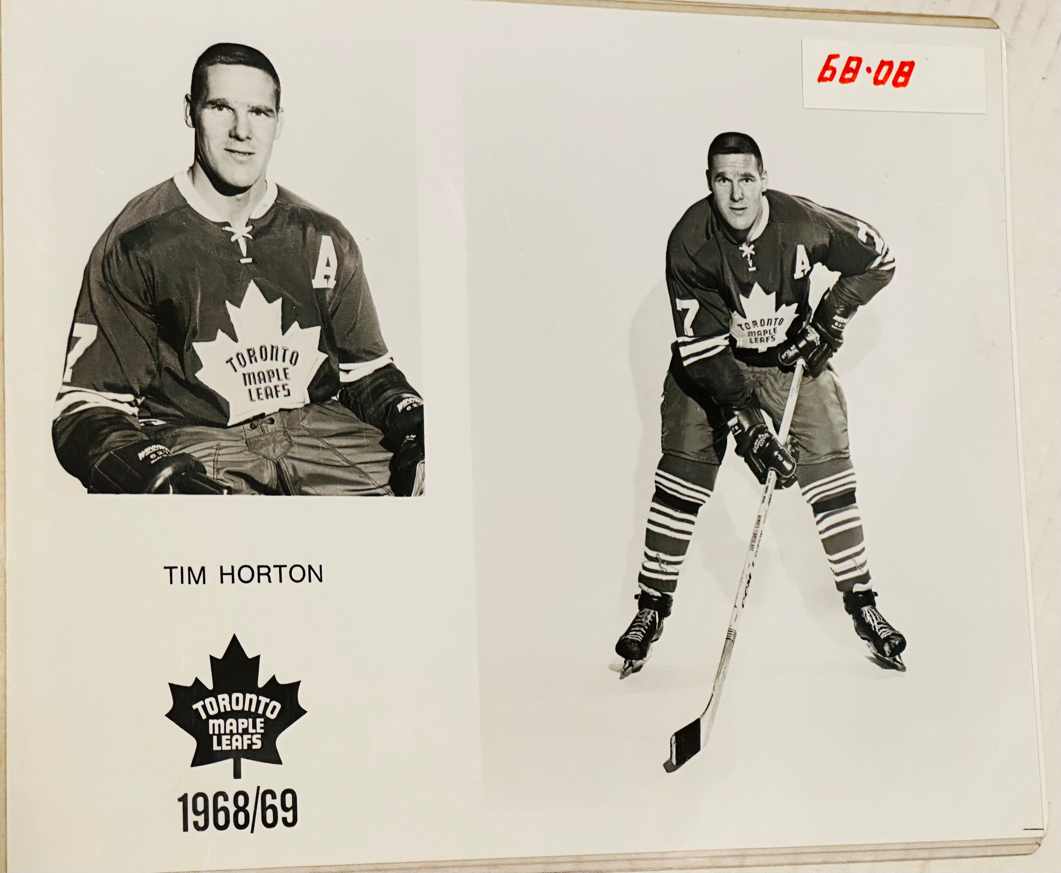 Tim Horton Leafs hockey legend original press photo 1968-69