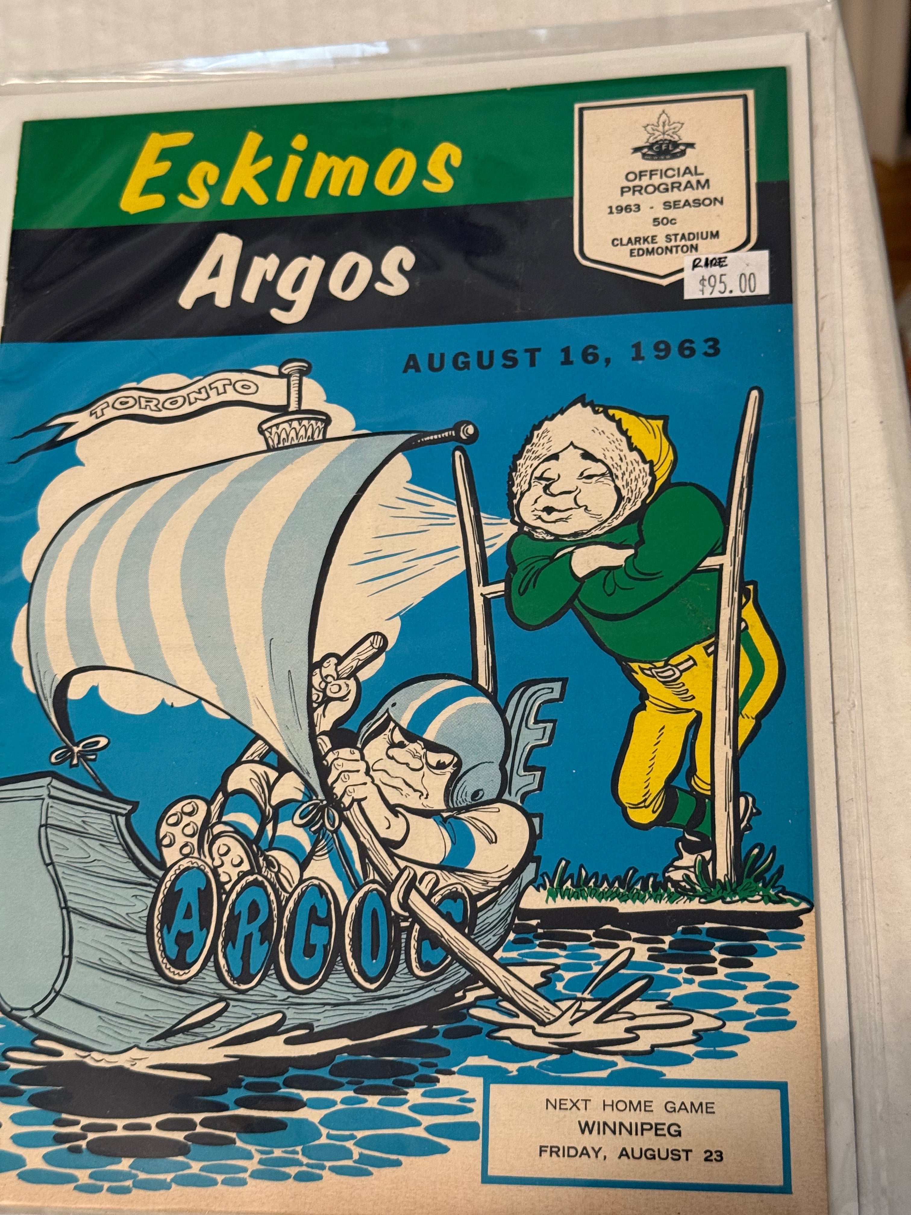 Argos vs Eskimos rare vintage CFL football program 1963