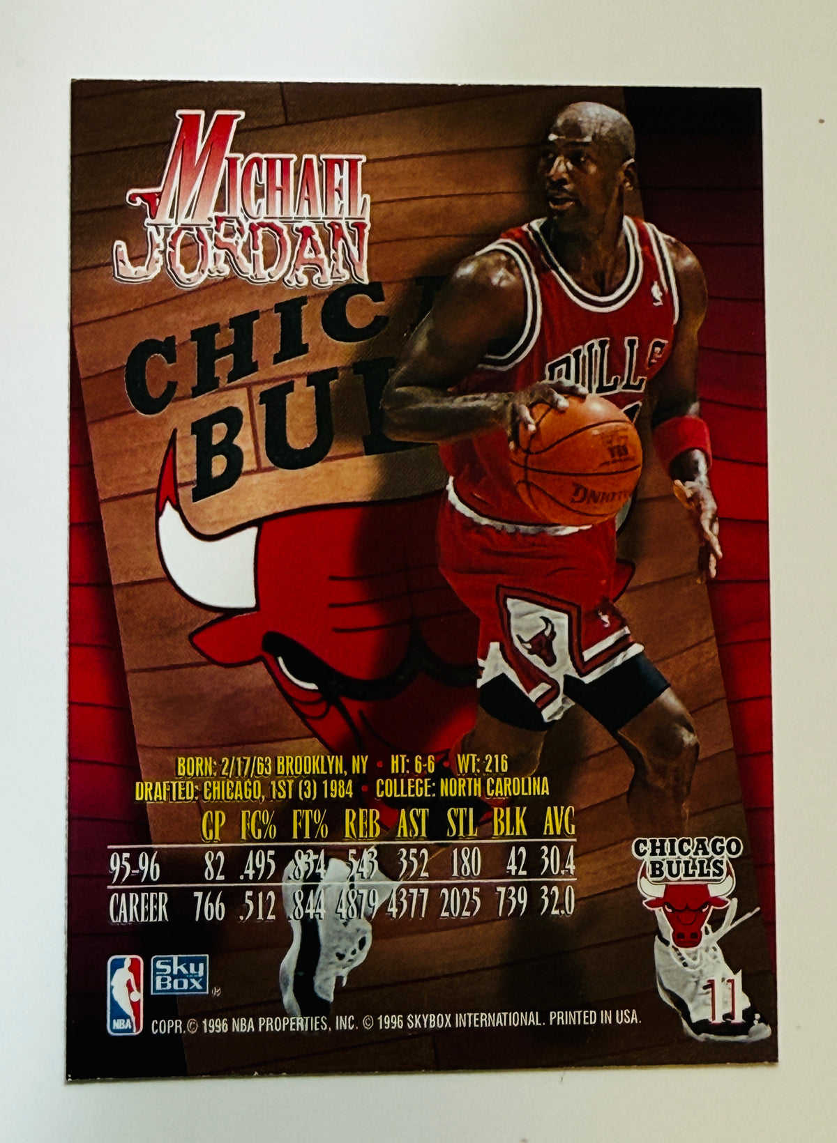 Michael Jordan sky box Z force basketball high-grade condition insert card 1996