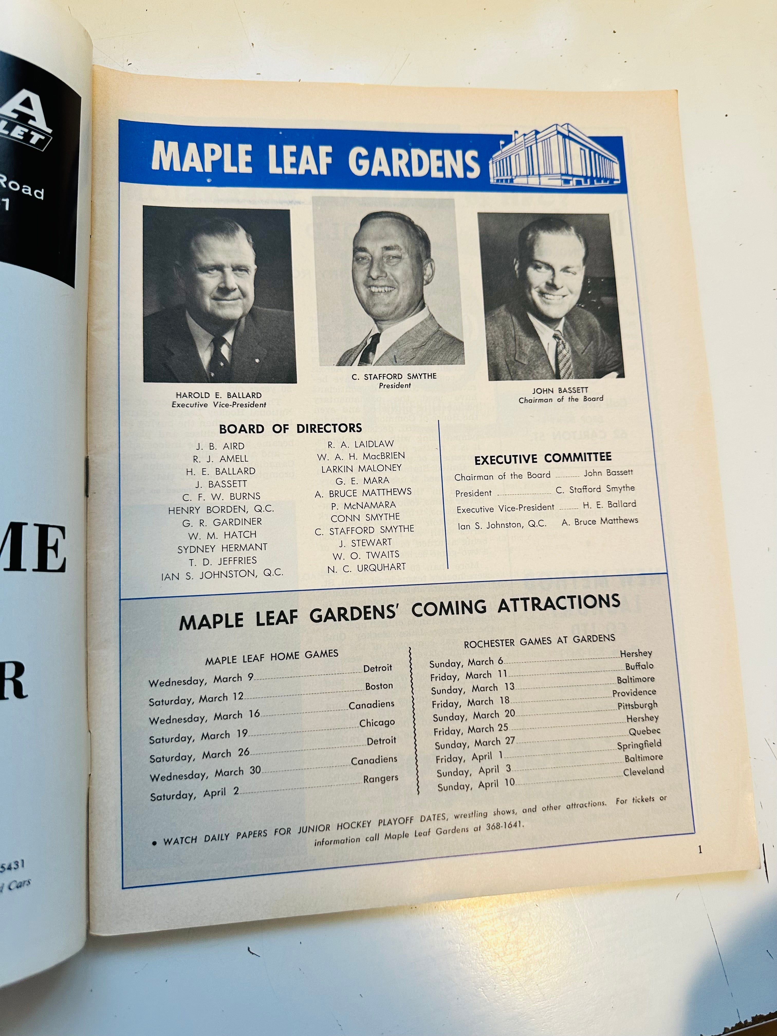 Toronto Maple Leaf Gardens hockey game program March 26, 1966