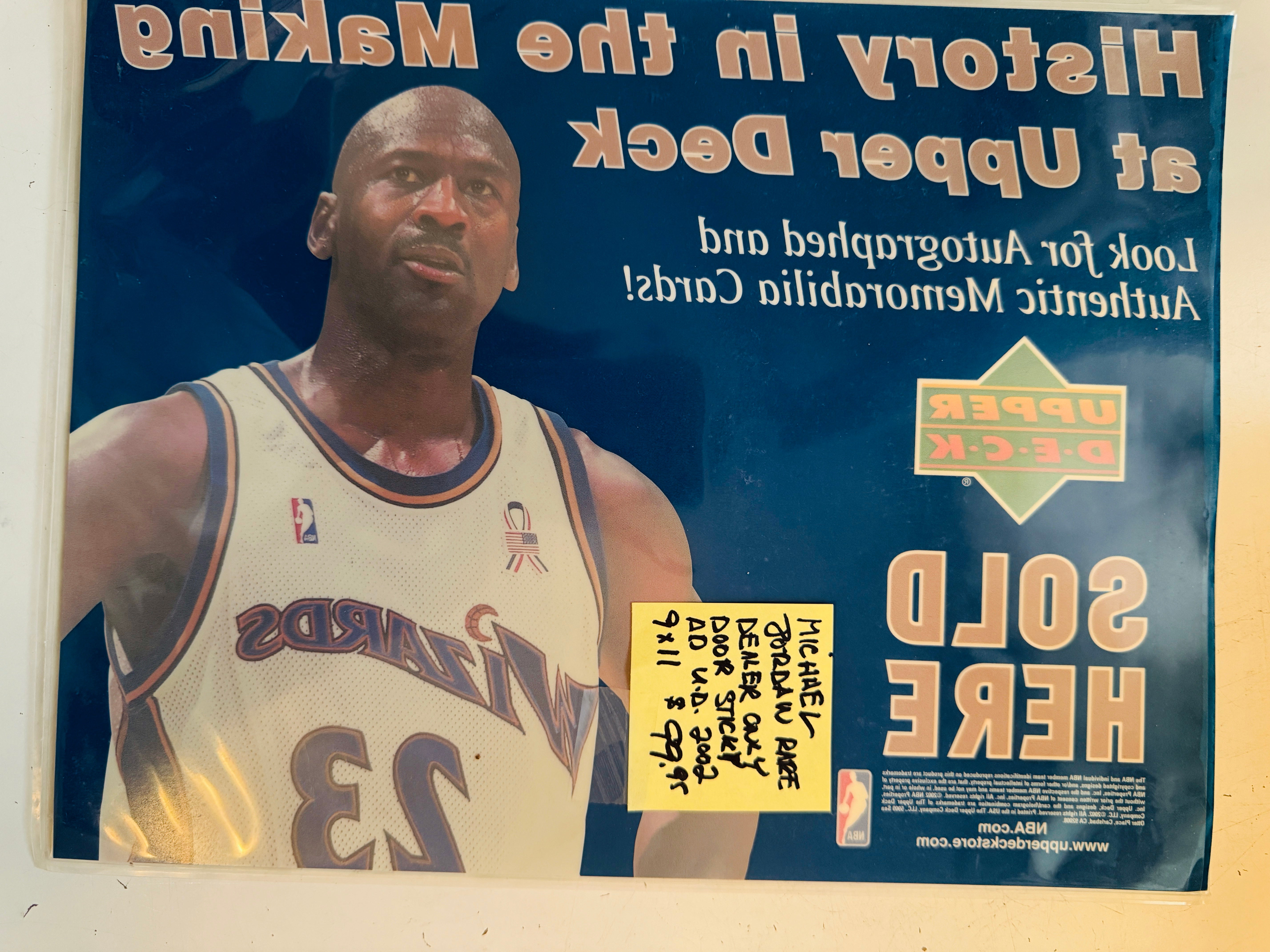 Michael Jordan, Upper Deck, basketball limited issued window sticker ad for store dealers only 2002