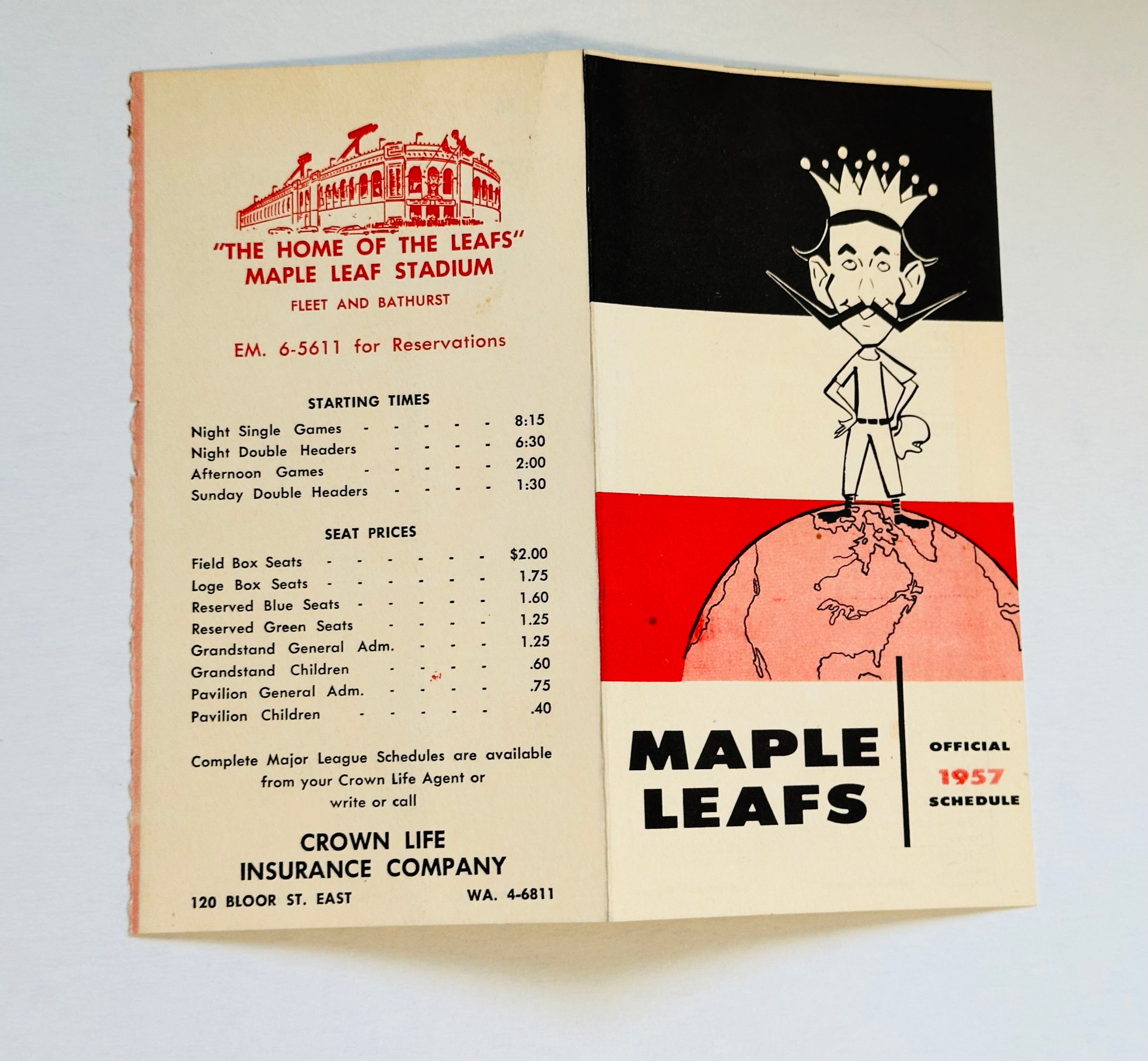 Toronto Maple Leafs baseball rare schedule 1957