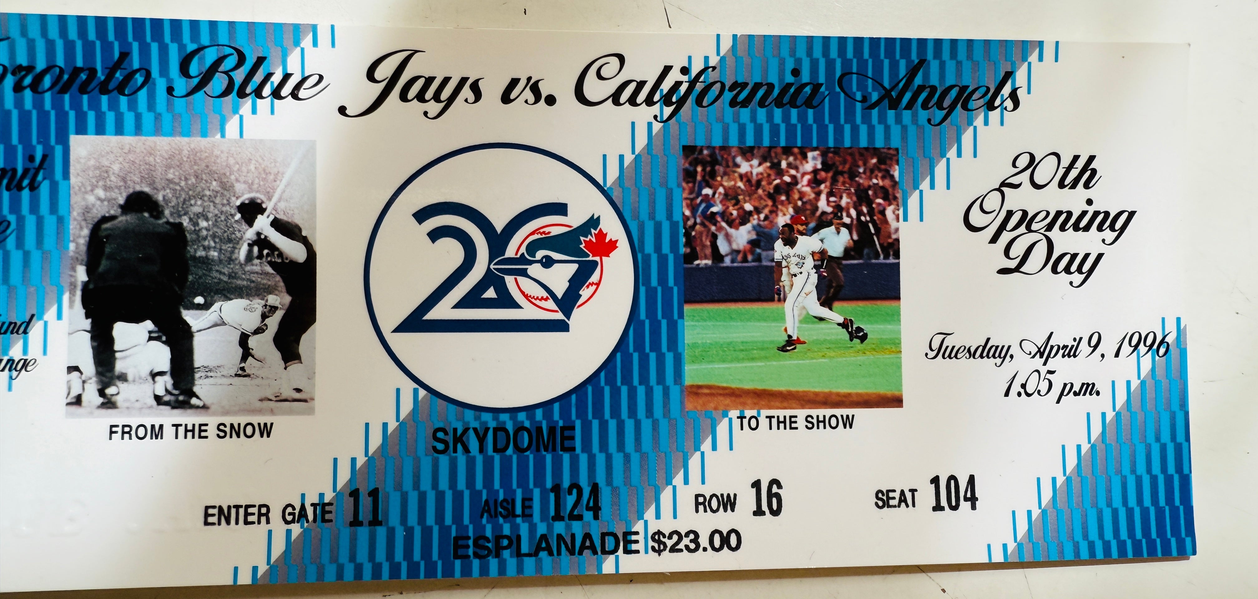 Toronto Blue Jays baseball high-grade condition vintage 20th anniversary opening game ticket1996