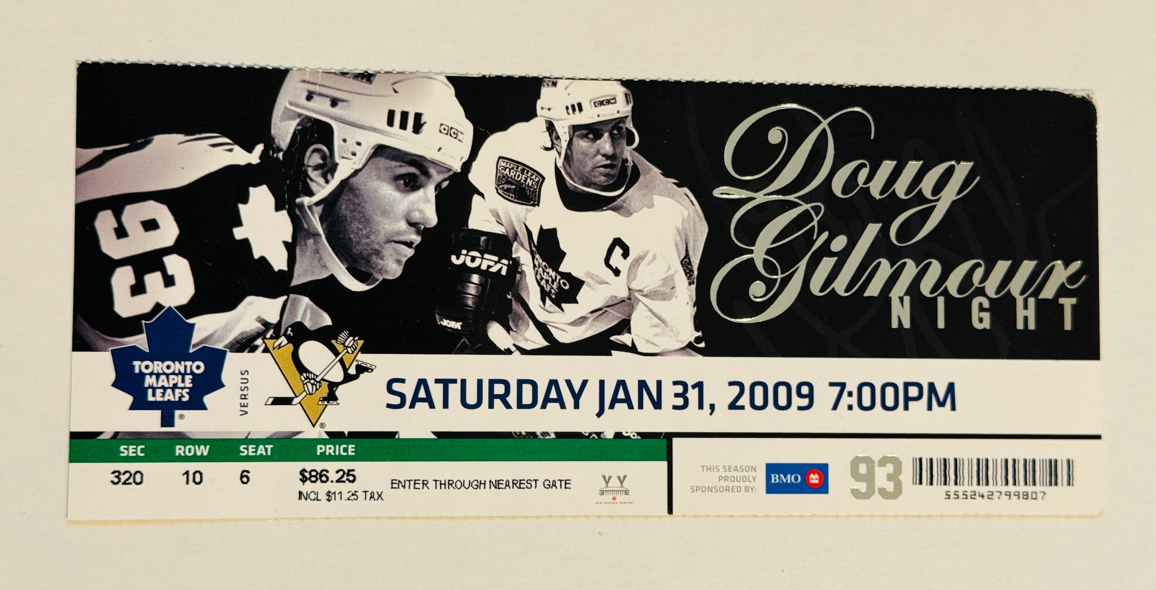 Toronto Maple Leafs hockey legend Doug Gilmore rare special retirement ticket