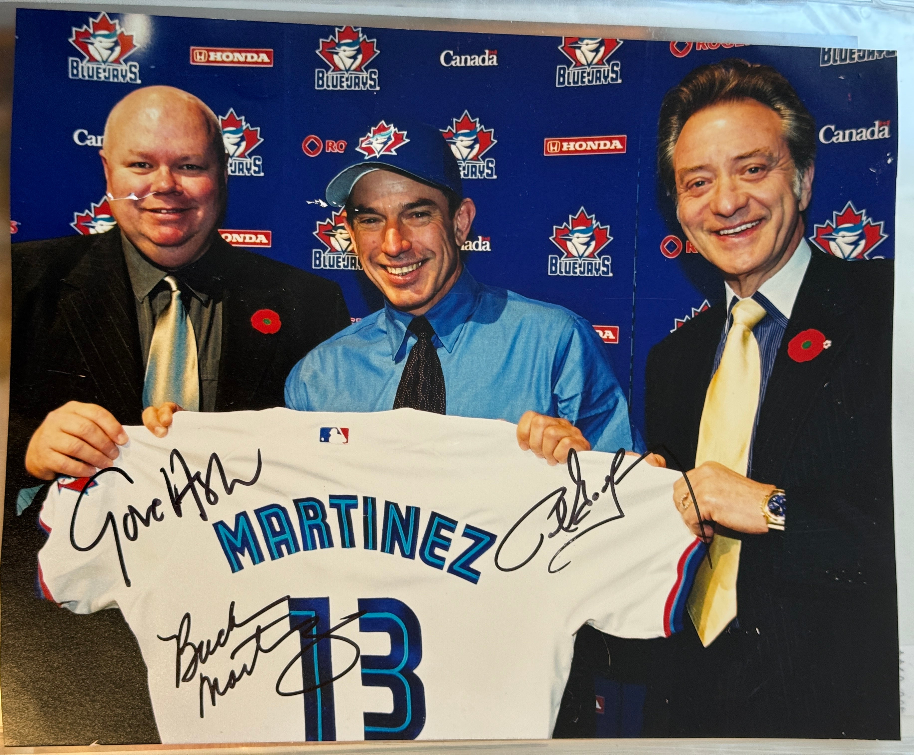 Blue Jays Buck Martinez, Gord Ash and Paul Godfried signed 8x10 photo with COA